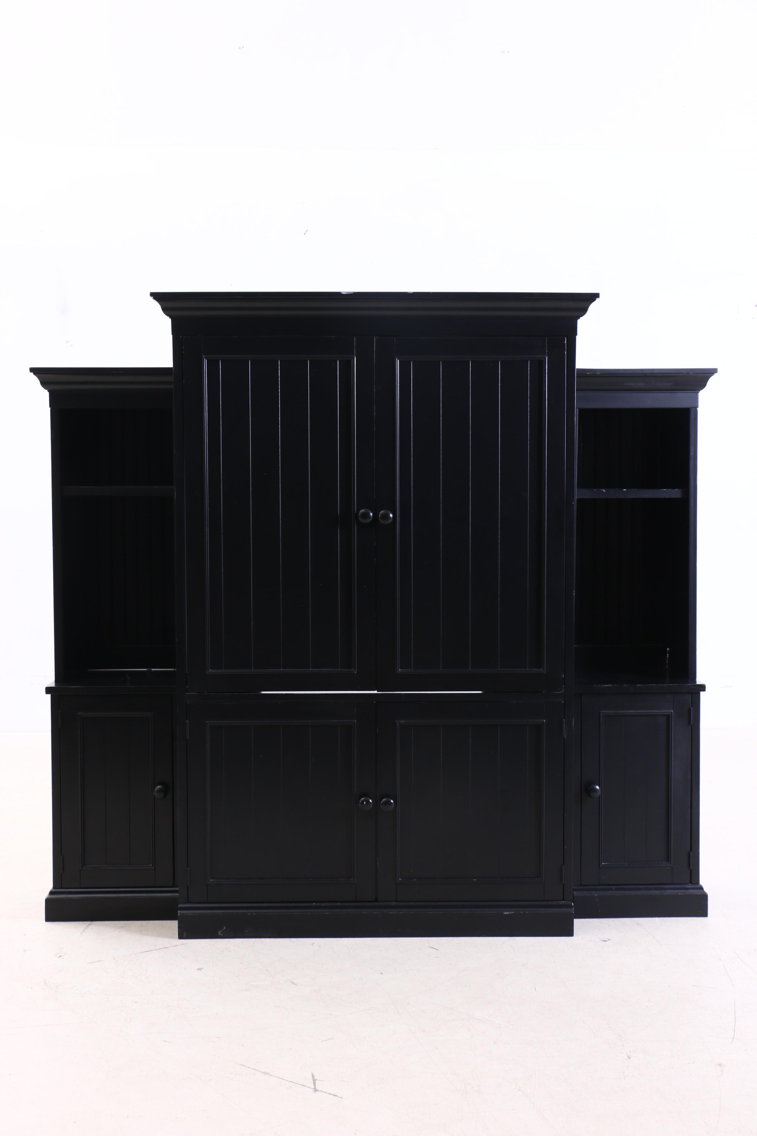 Pottery Barn Ebonized Finish Media Unit with Shelving, Contemporary