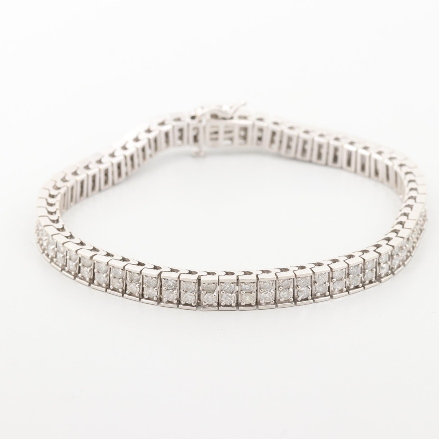 14K White Gold 3.97 CTW Diamond Double Row Tennis Bracelet