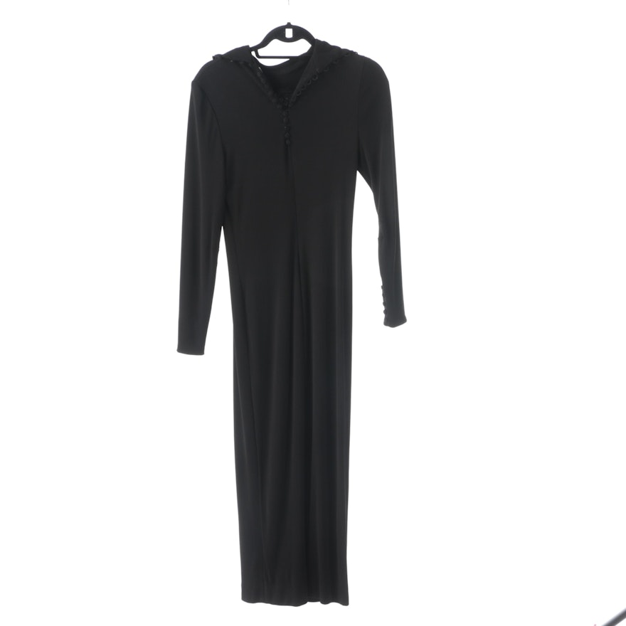 Agostino Black Maxi Dress with Fabric Covered Buttons