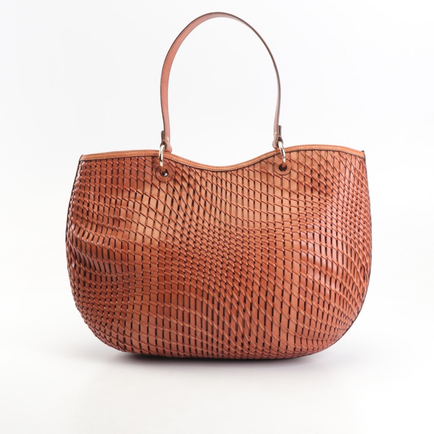 Cole Haan Genevieve Woven Leather Tote Bag in Cognac