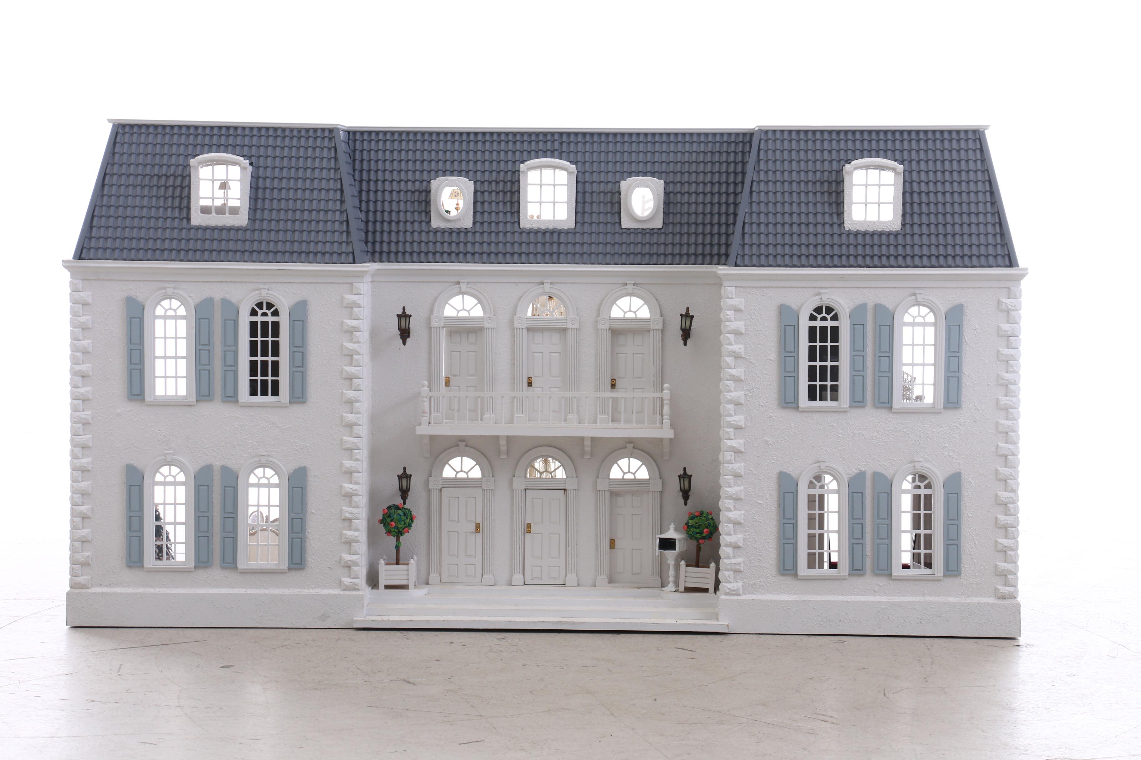 French Mansard Artisan Crafted Doll House with Electricity and Furniture