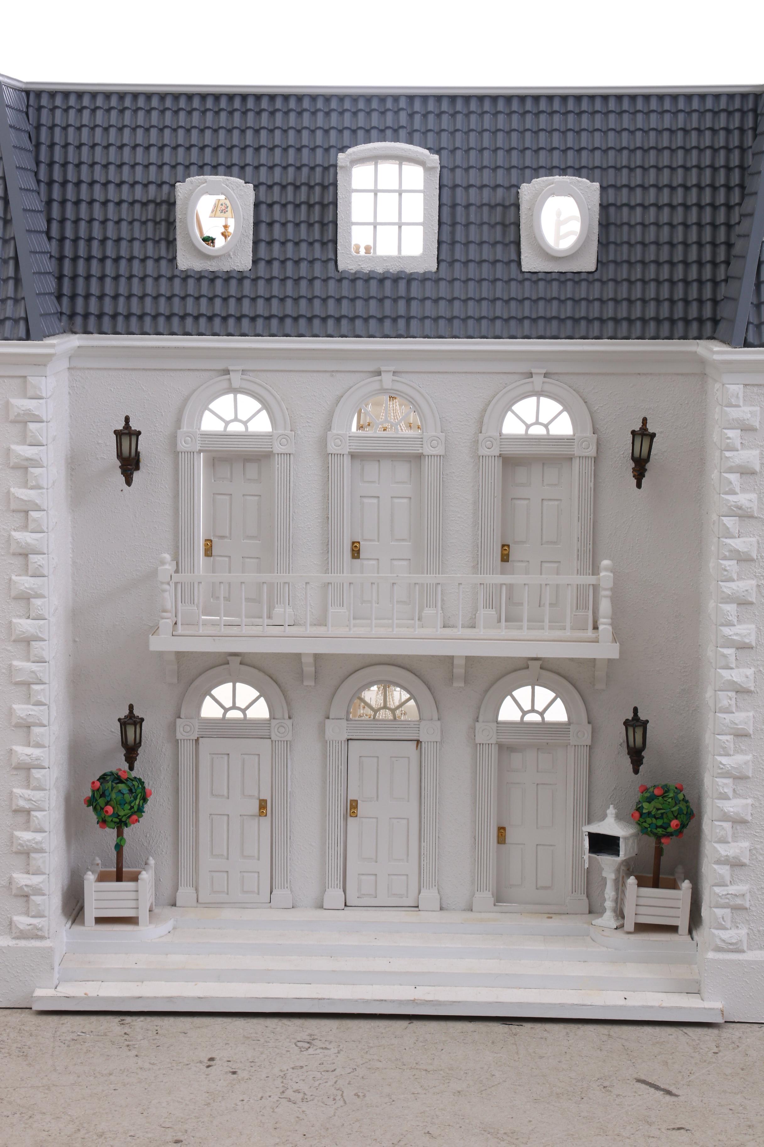 French Mansard Artisan Crafted Doll House with Electricity and Furniture