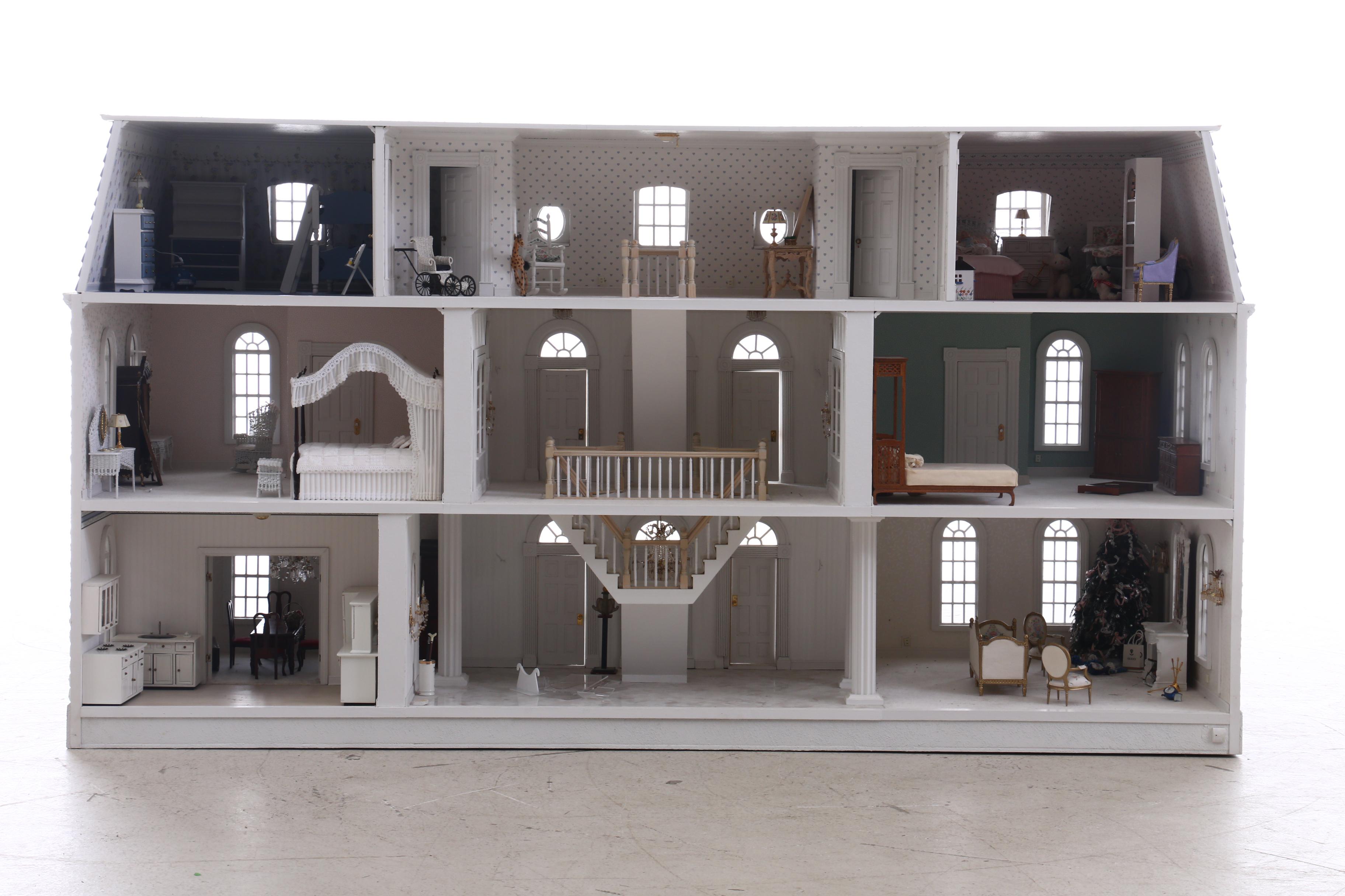 French Mansard Artisan Crafted Doll House with Electricity and Furniture