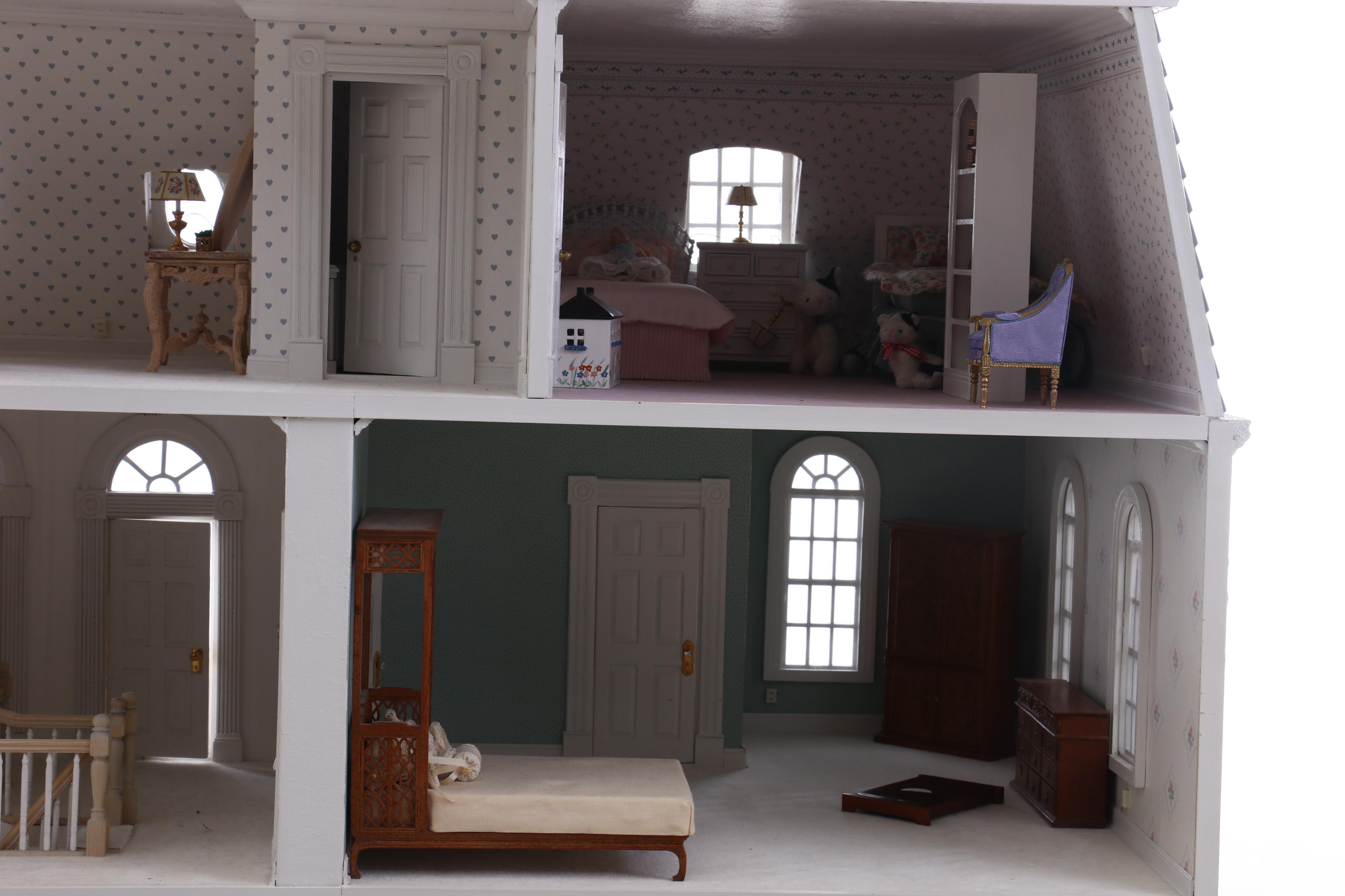 French Mansard Artisan Crafted Doll House with Electricity and Furniture