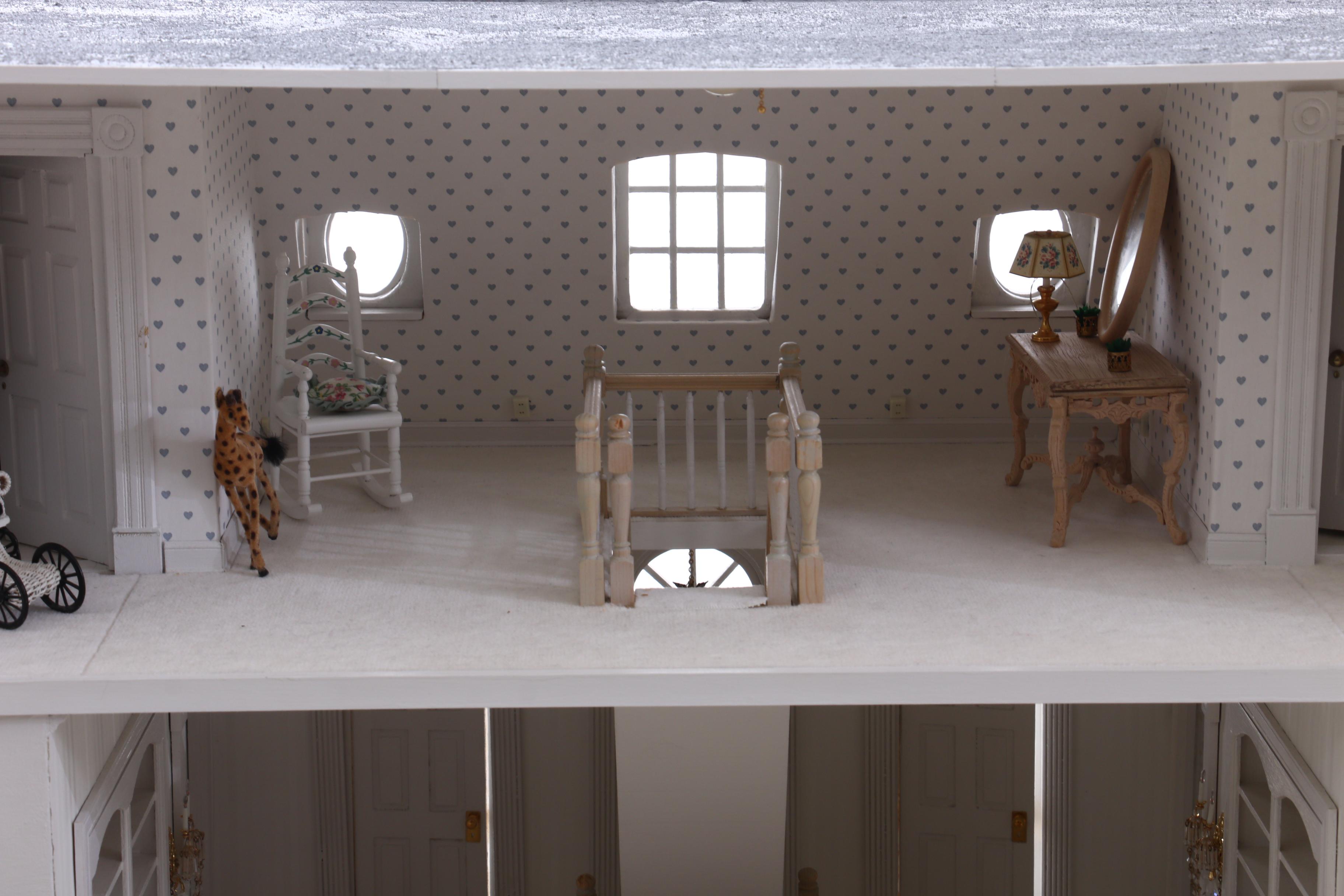 French Mansard Artisan Crafted Doll House with Electricity and Furniture
