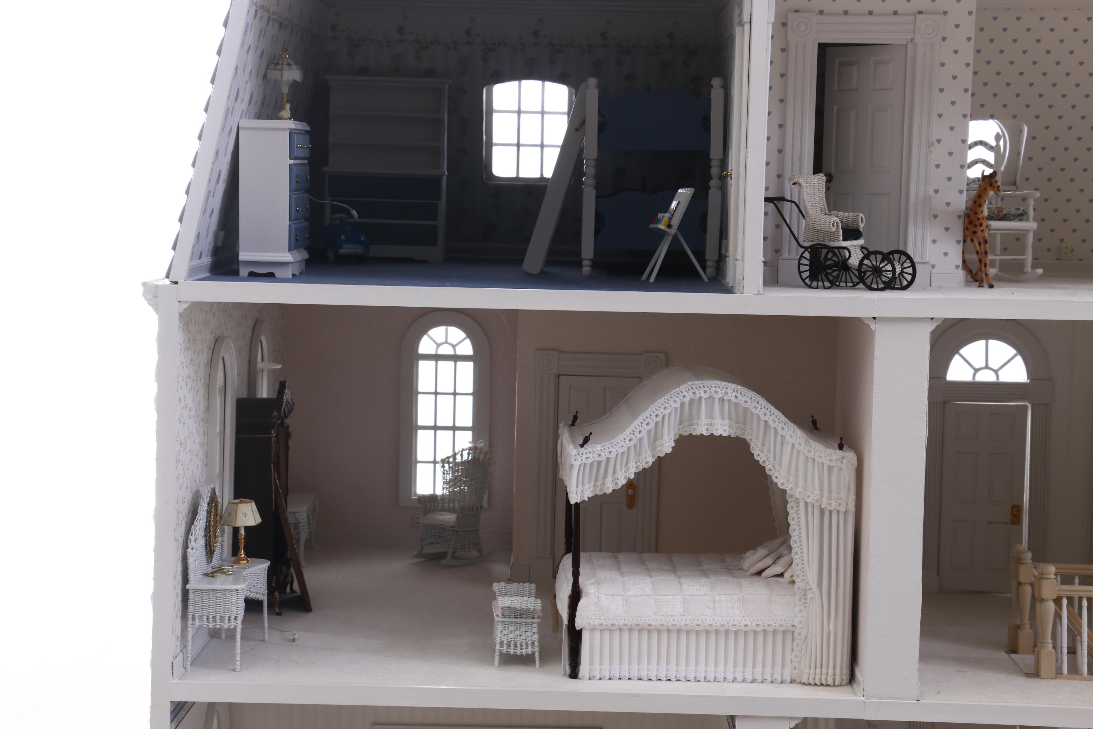 French Mansard Artisan Crafted Doll House with Electricity and Furniture