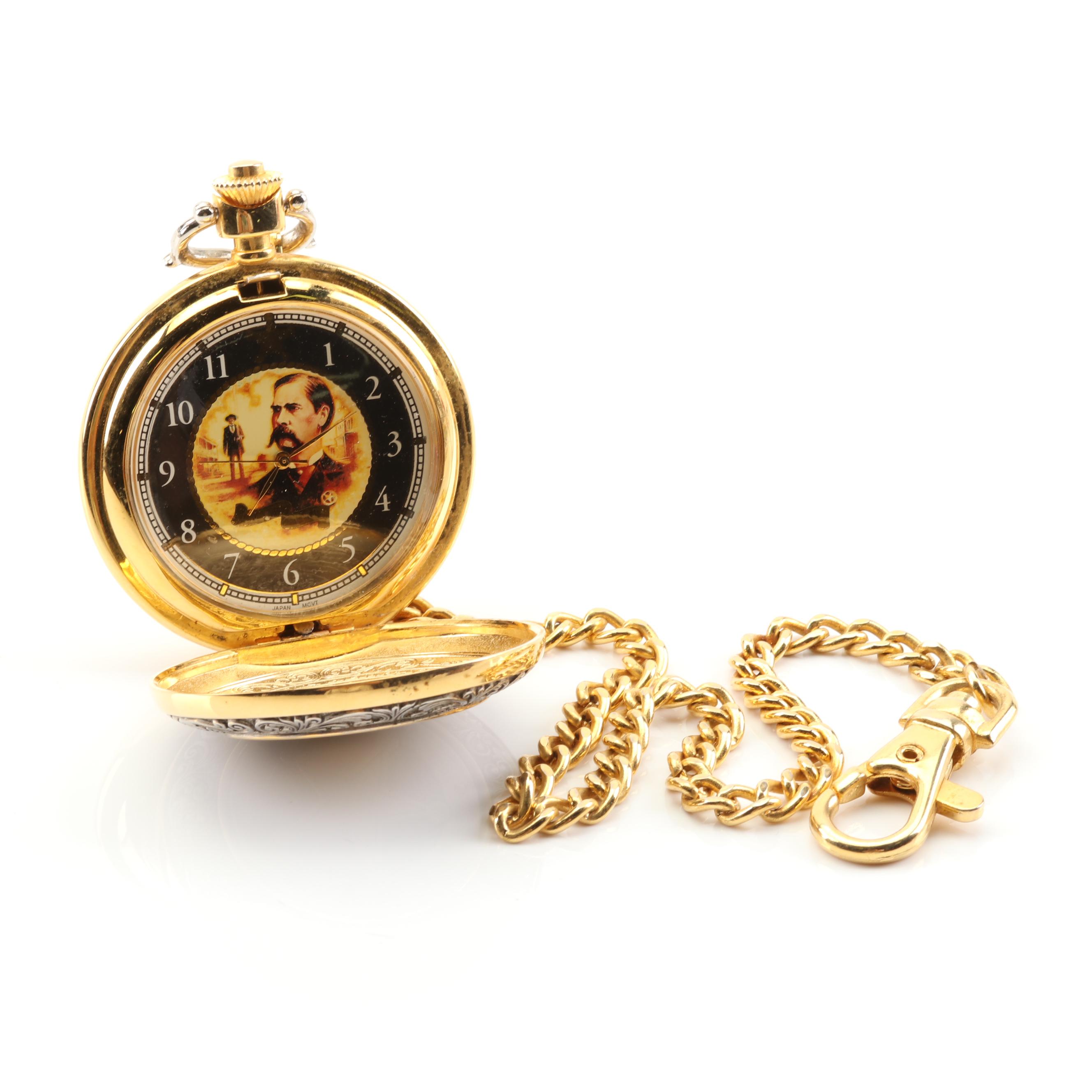 Franklin Mint Collection Wyatt Earp Pocket Watch and Fob Chain