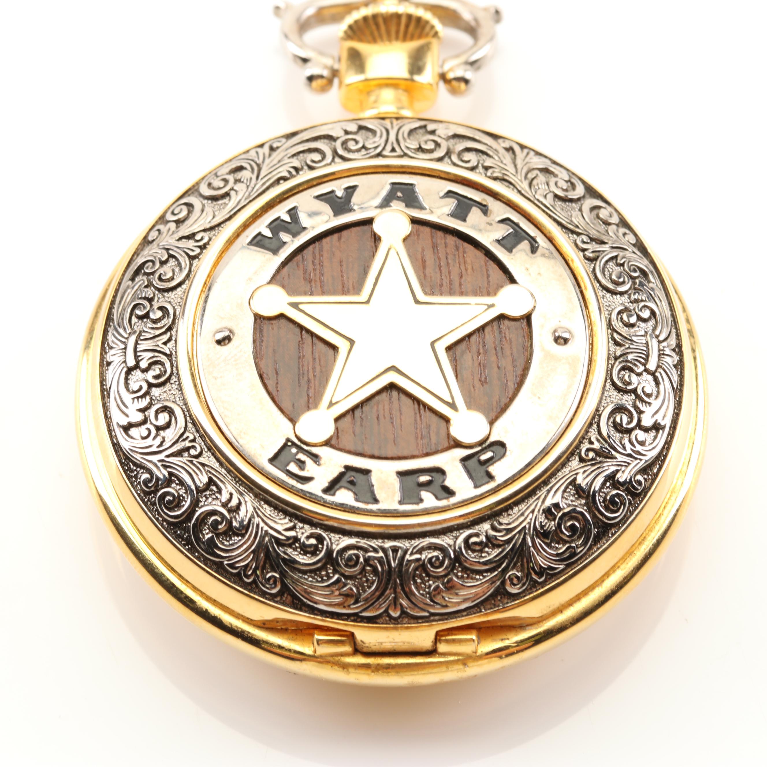 Franklin Mint Collection Wyatt Earp Pocket Watch and Fob Chain