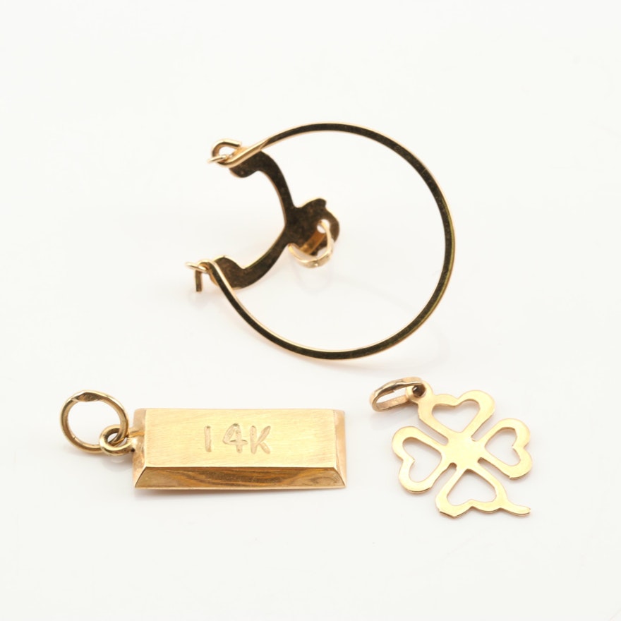 14K Yellow Gold Charms and Charm Holder