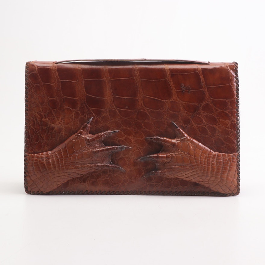 Cuban Alligator Skin Clutch Handbag, Mid-20th Century