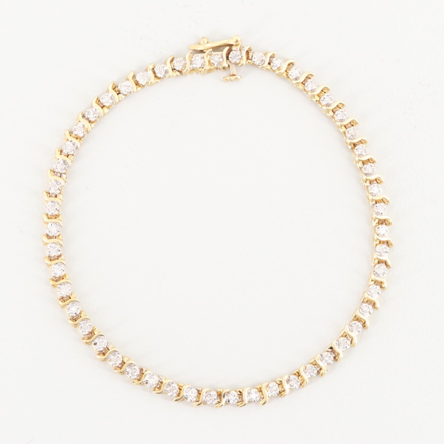 14K Yellow Gold Diamond Tennis Bracelet