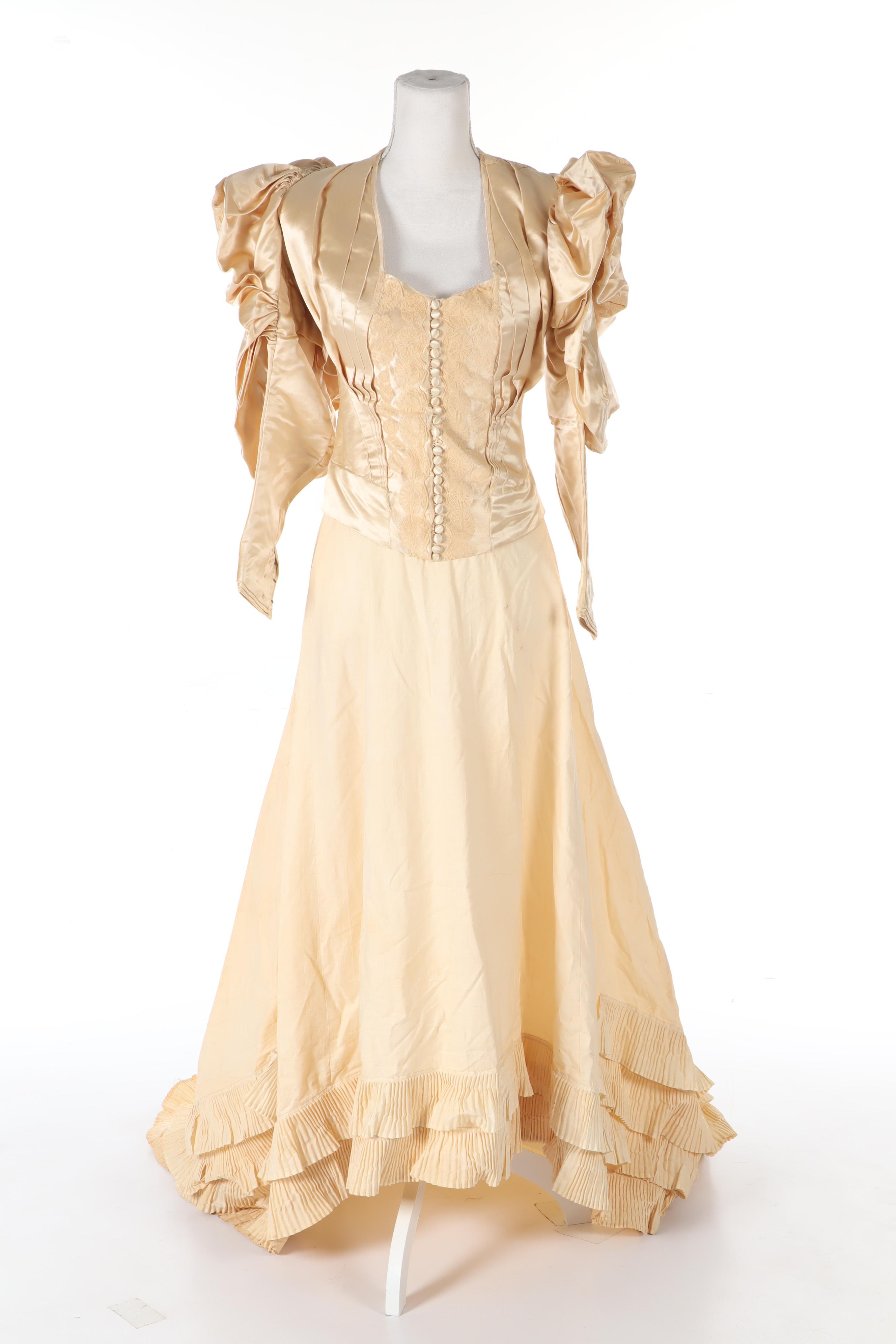 Victorian Lace Wedding Dress with Veil, Shawl and Extra Fabric, 1867