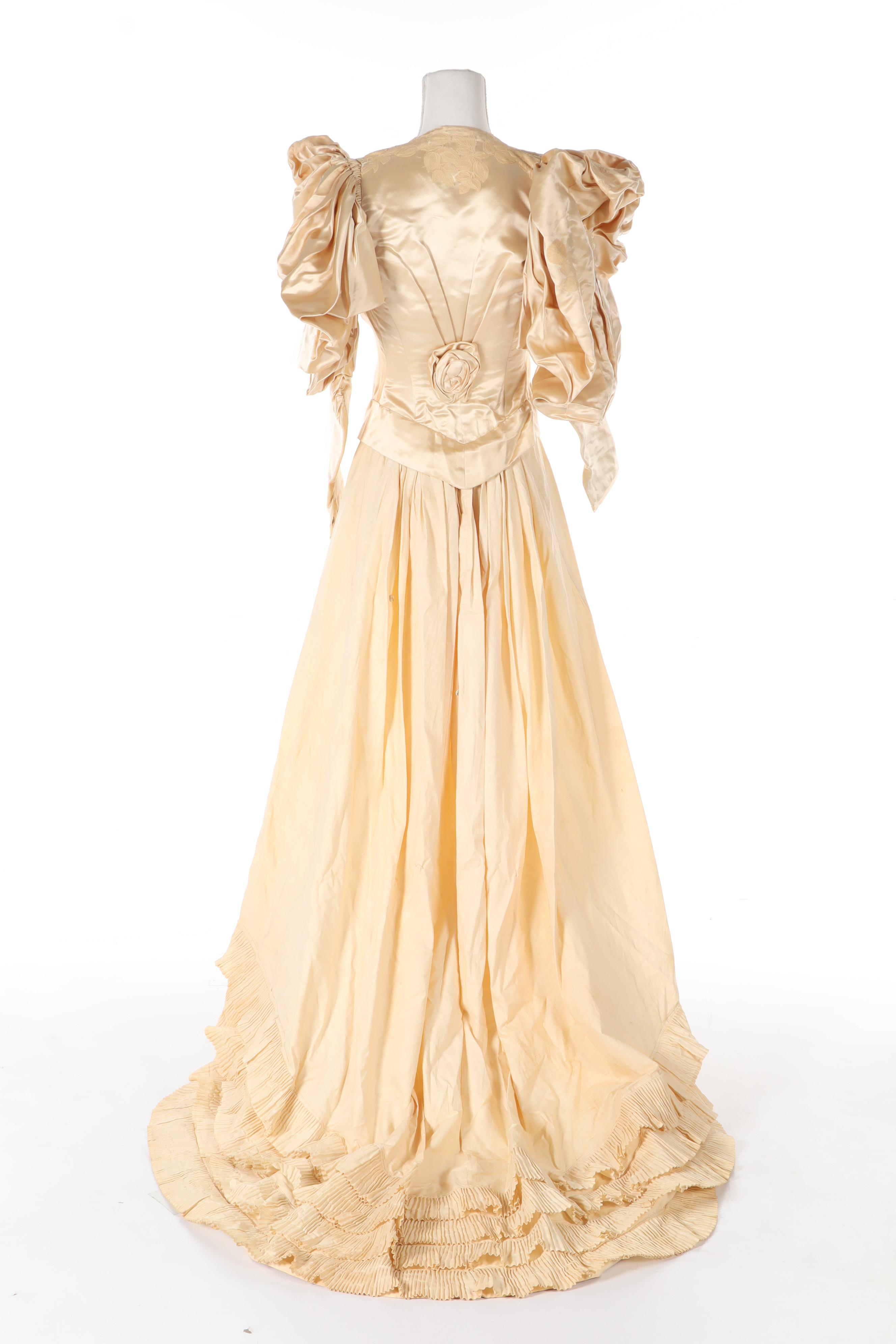 Victorian Lace Wedding Dress with Veil, Shawl and Extra Fabric, 1867