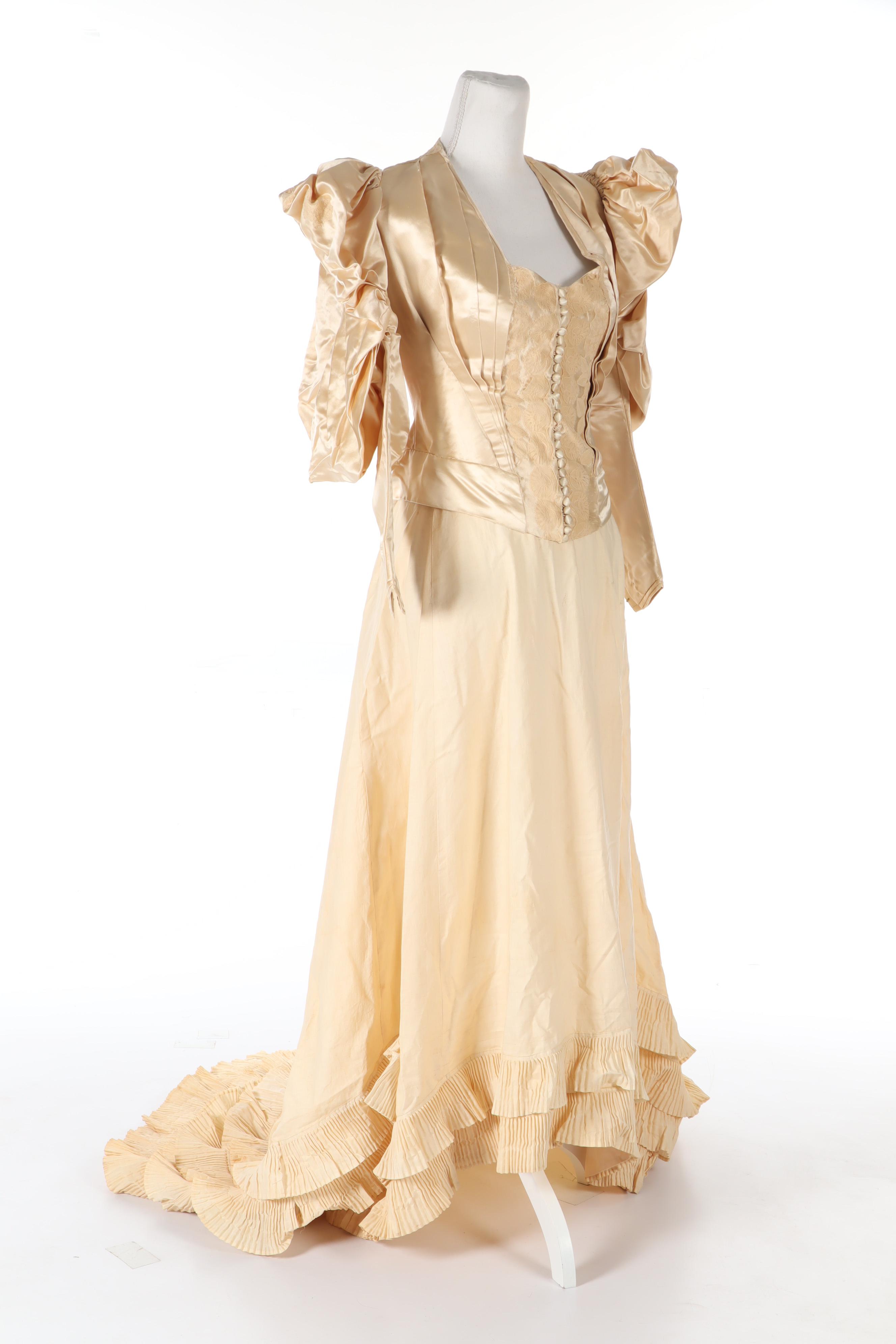 Victorian Lace Wedding Dress with Veil, Shawl and Extra Fabric, 1867