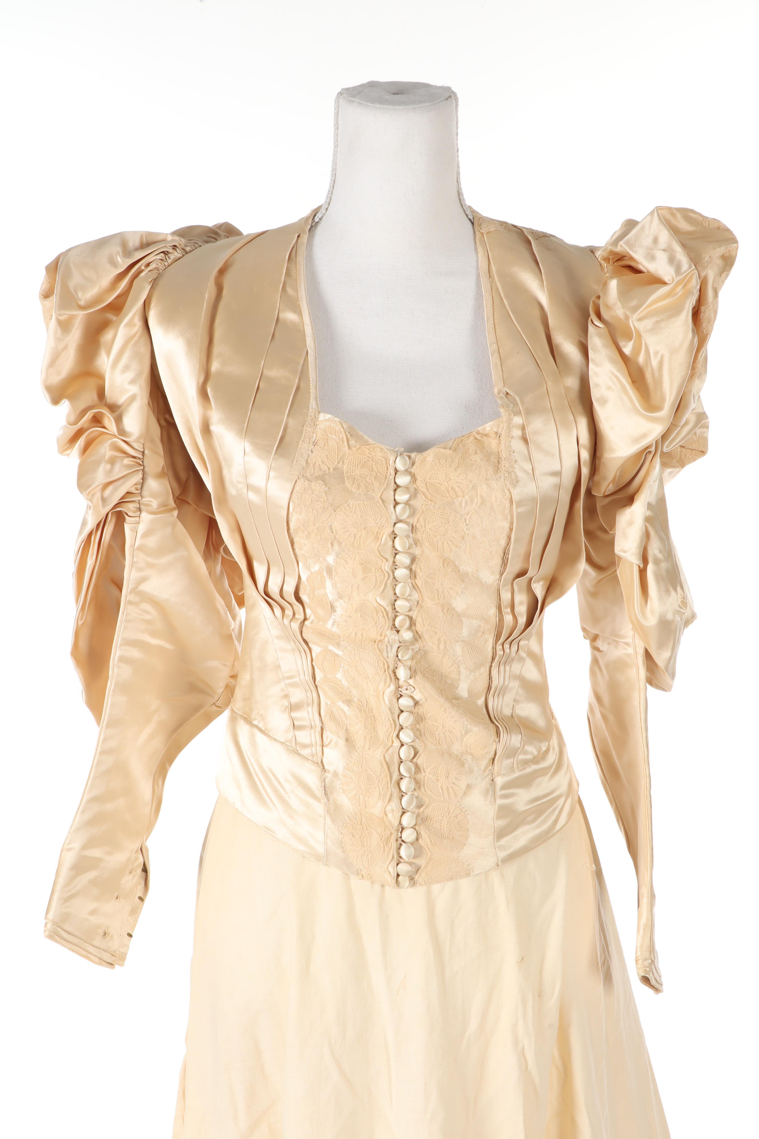 Victorian Lace Wedding Dress with Veil, Shawl and Extra Fabric, 1867