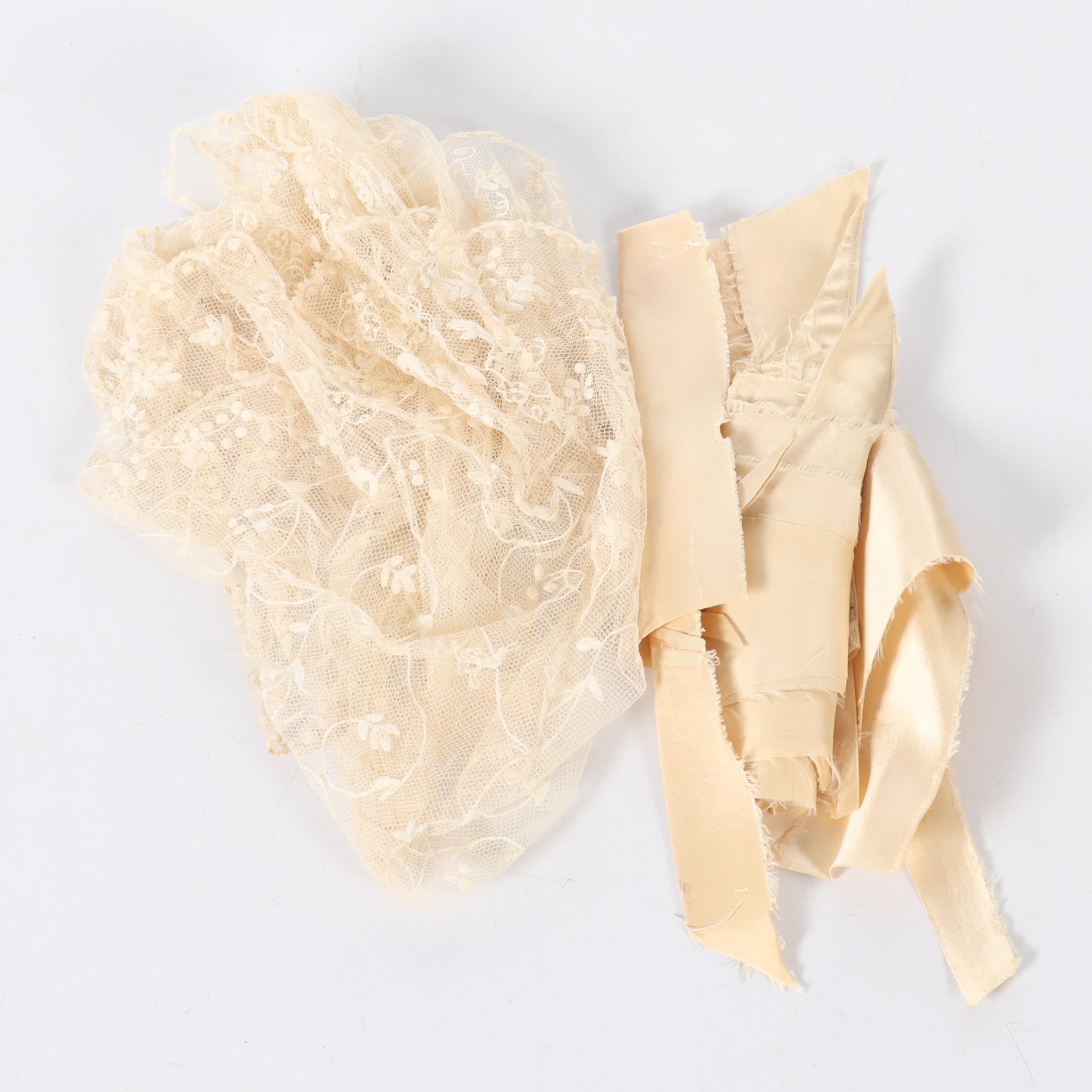 Victorian Lace Wedding Dress with Veil, Shawl and Extra Fabric, 1867