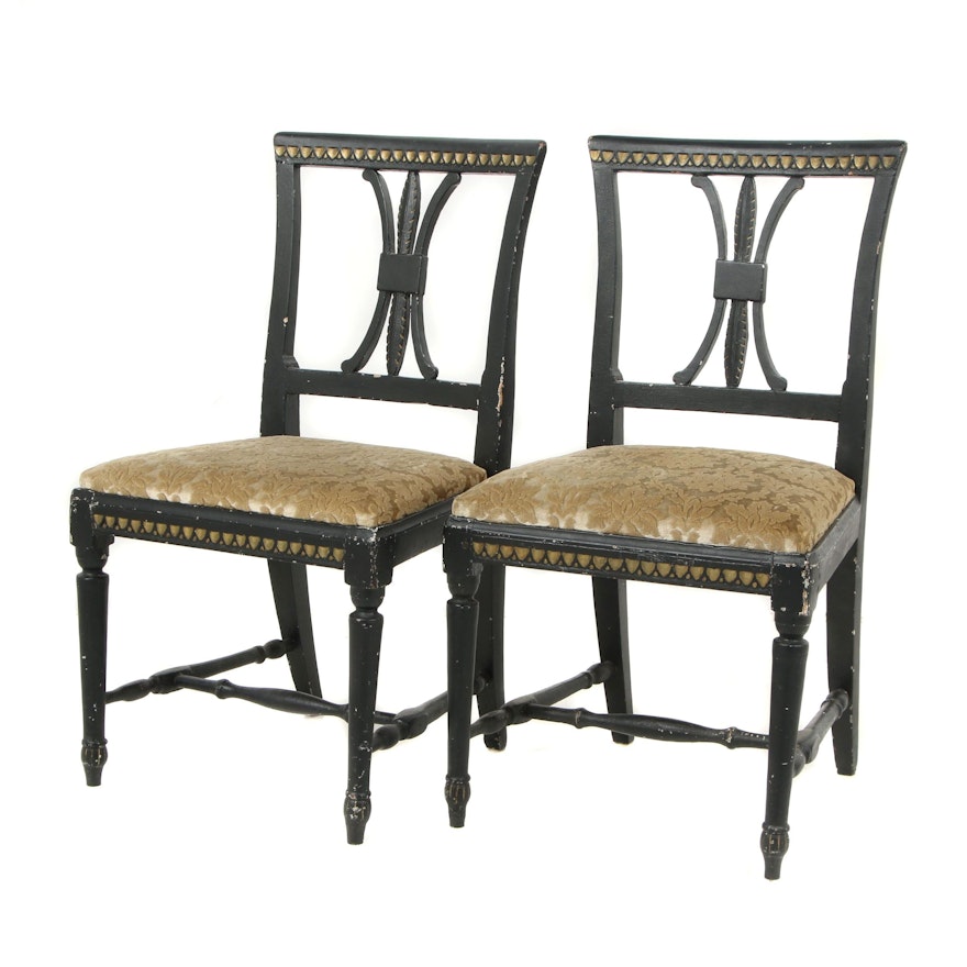 Pair of Black Painted Carved Gustavian Chairs with Gilt Accents, Circa 1810