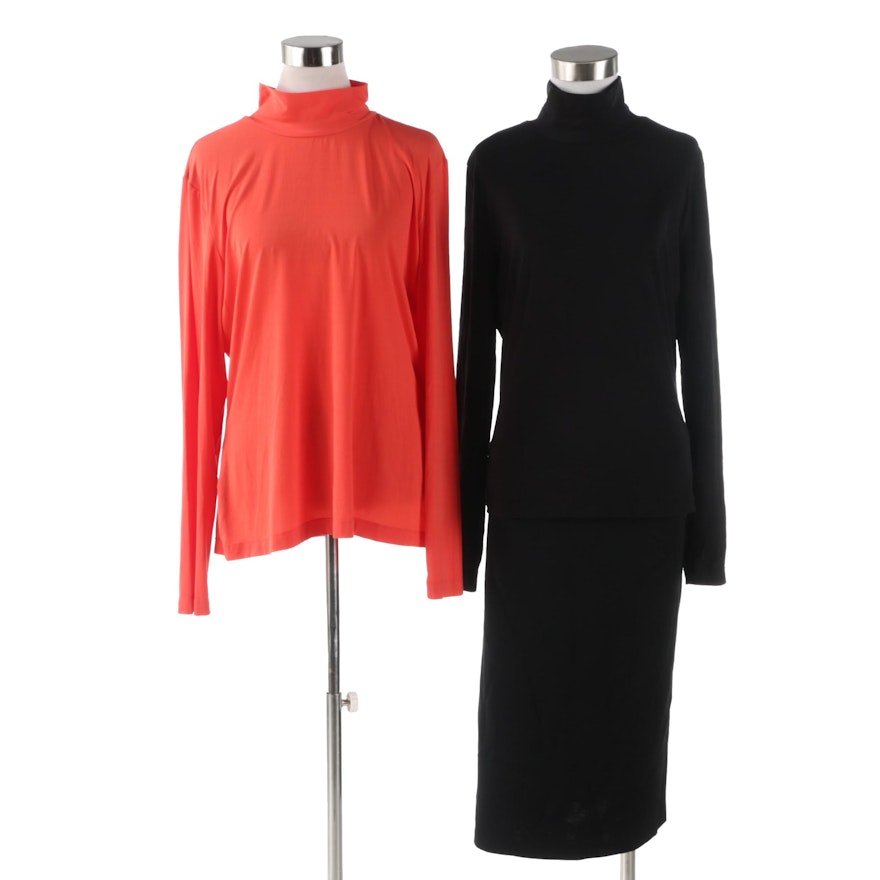 St. John Caviar and St. John Turtleneck Tops and Skirt