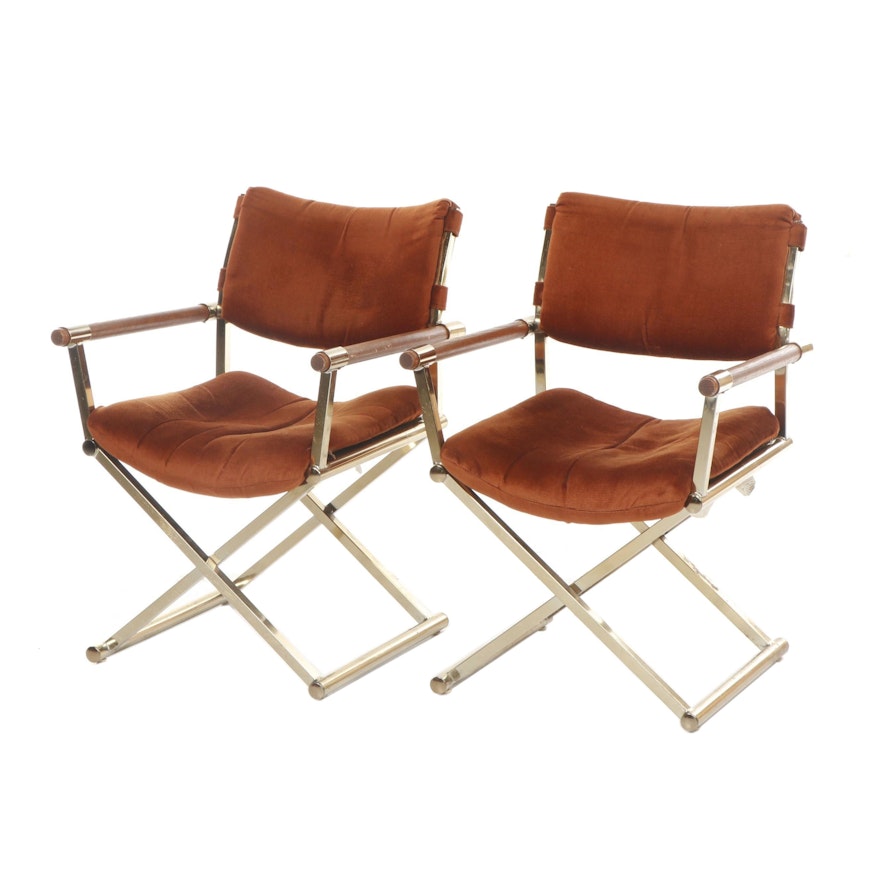 Pair of Cal-Style Furniture Hollywood Regency Brass Director's Chairs, 1970s