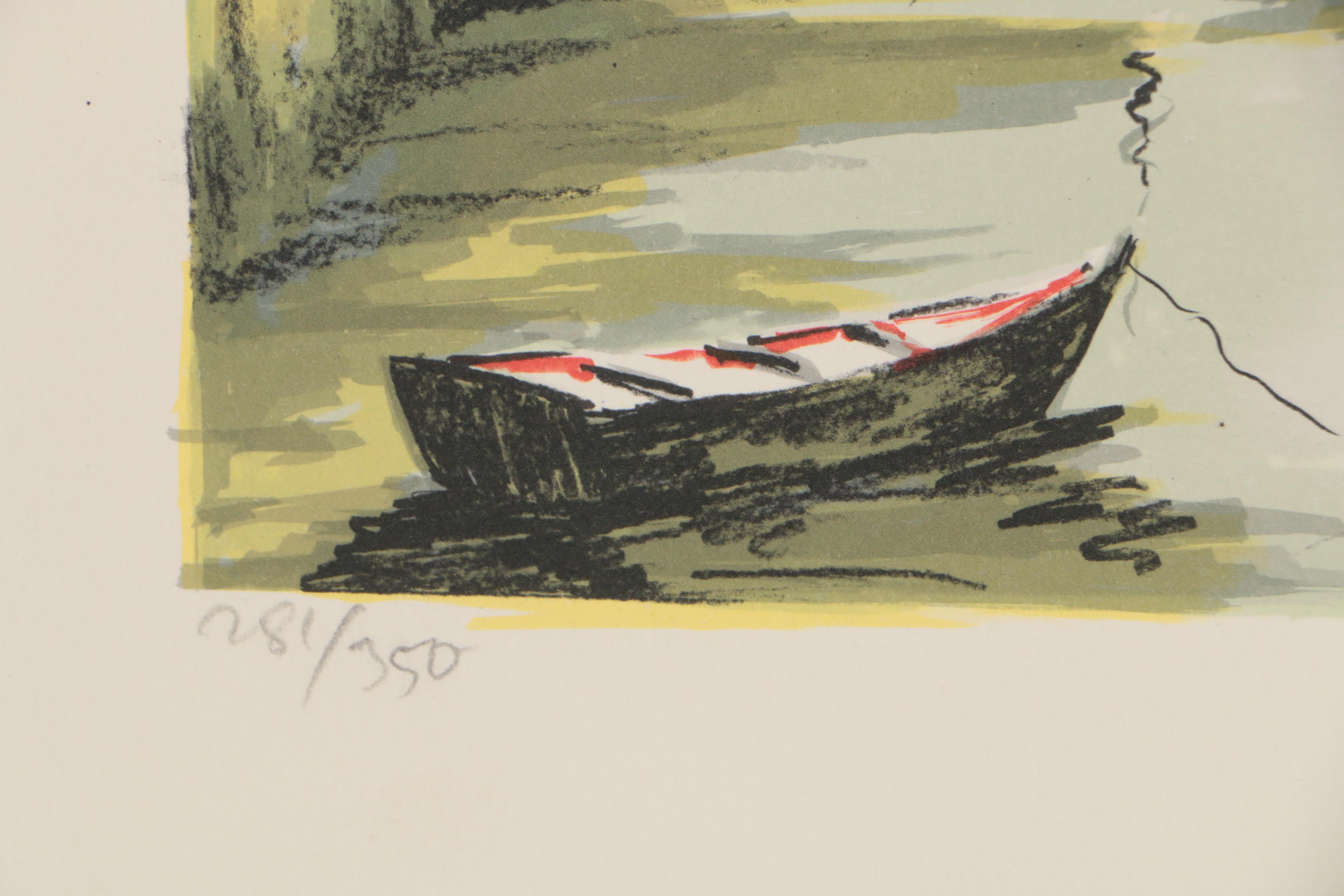 Jean Pierre Laurent Color Lithograph of Harbor Scene