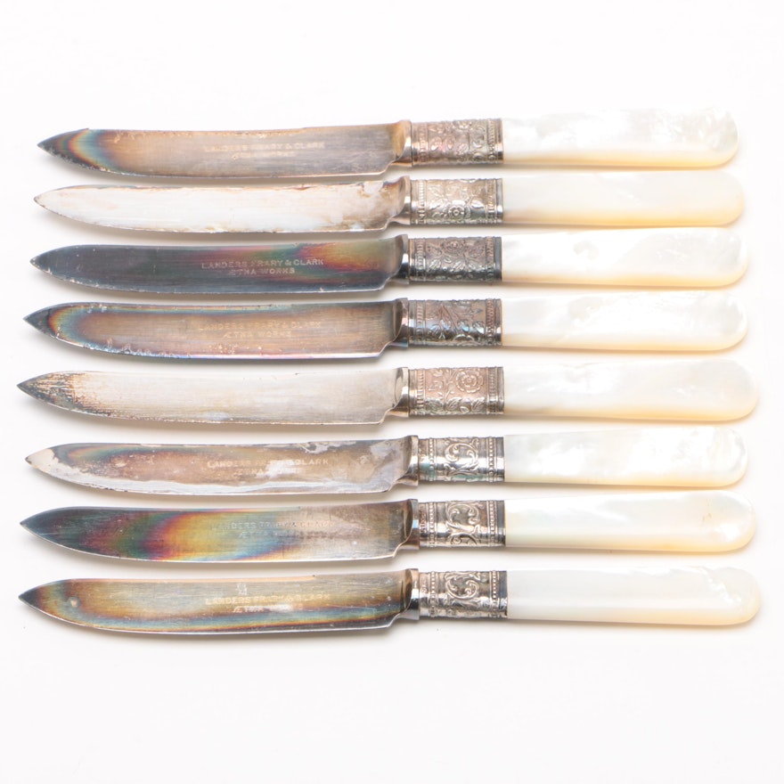 Landers Frary & Clark Mother of Pearl and Sterling Silver Fruit Knife Set