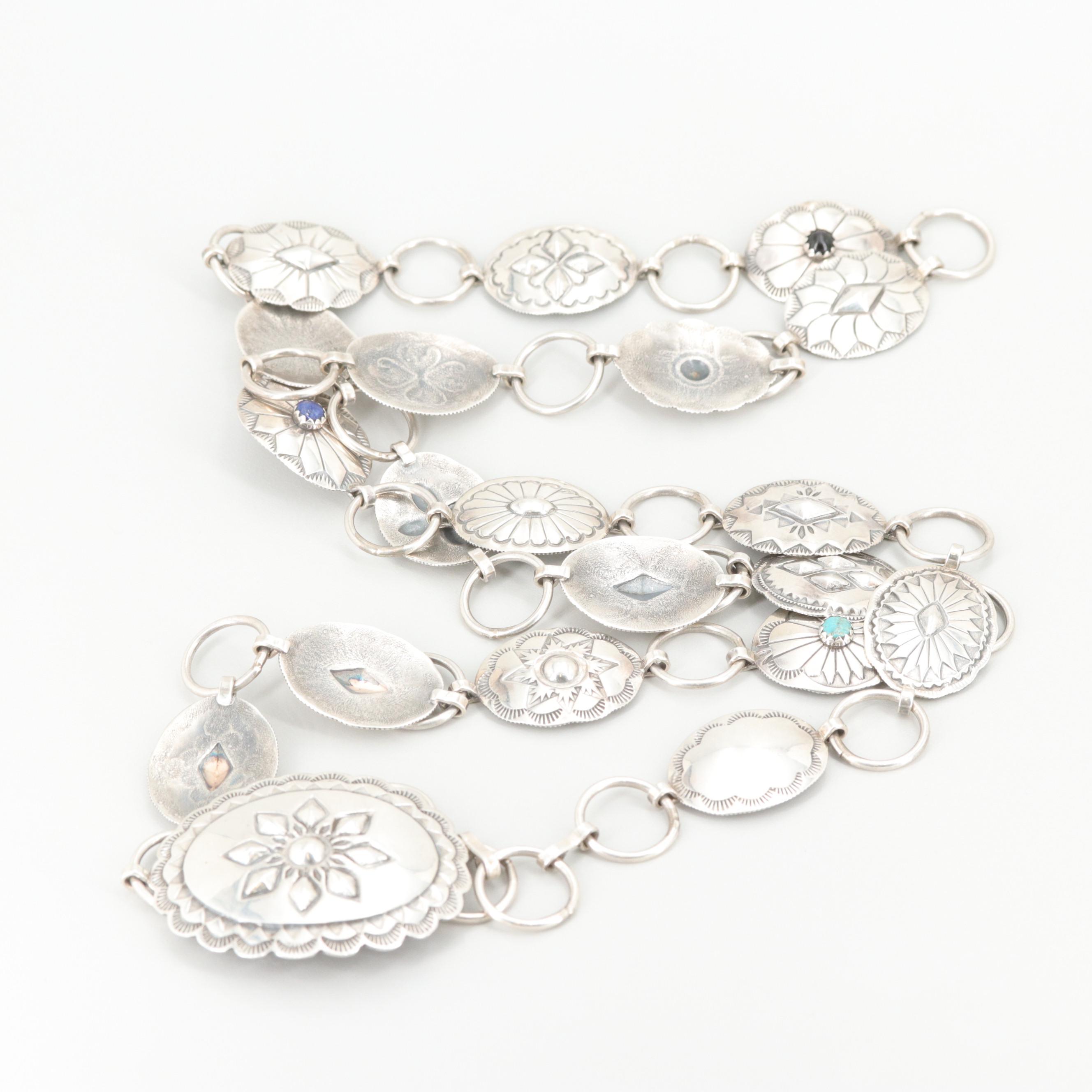 Rodney Concha Taos Arts Sterling Silver Concho Belt with Turquoise