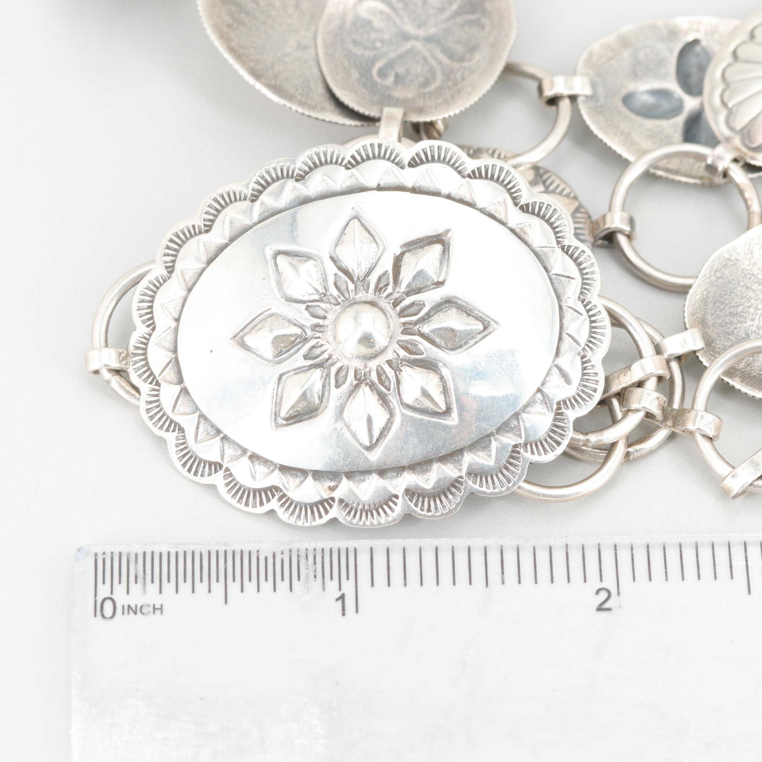 Rodney Concha Taos Arts Sterling Silver Concho Belt with Turquoise