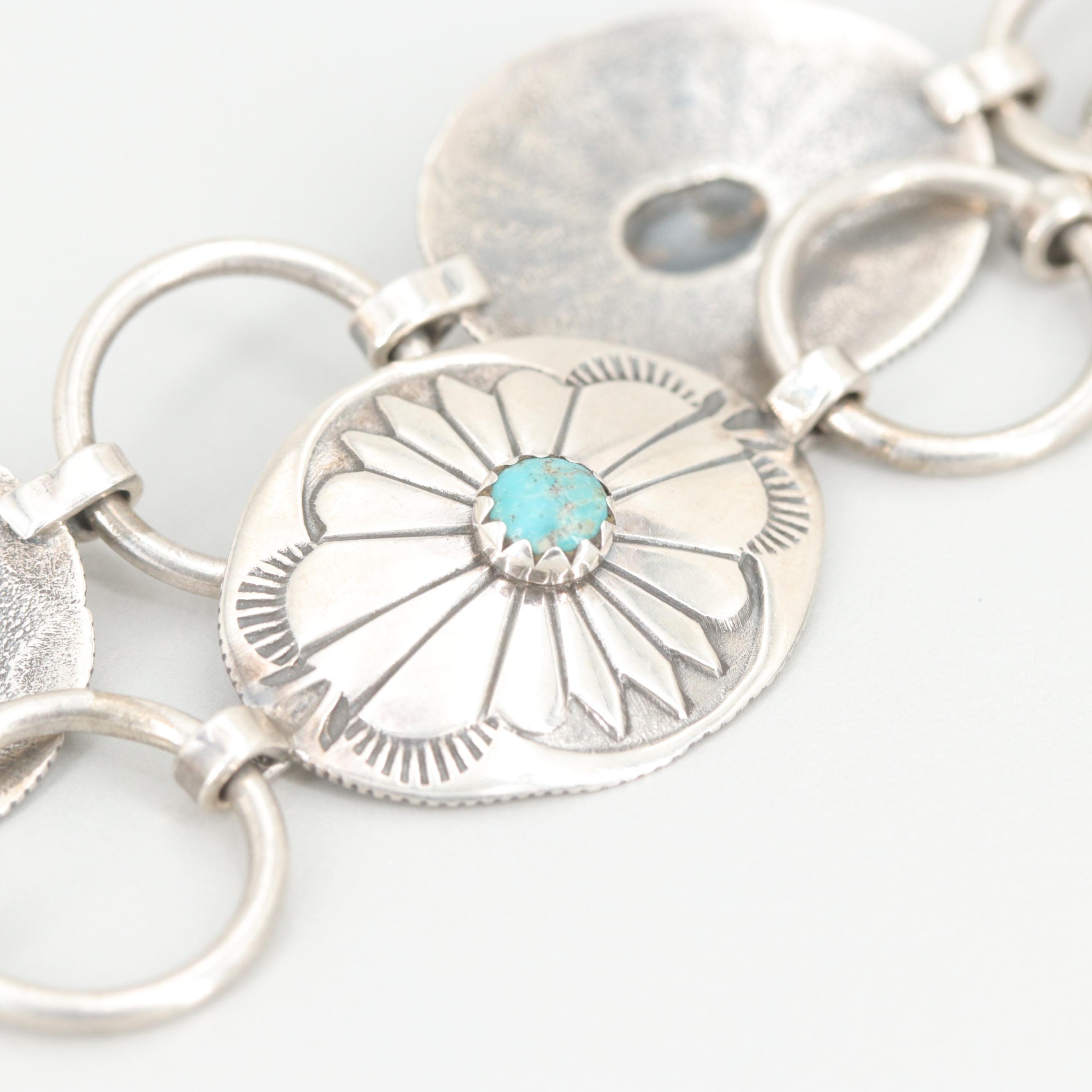 Rodney Concha Taos Arts Sterling Silver Concho Belt with Turquoise