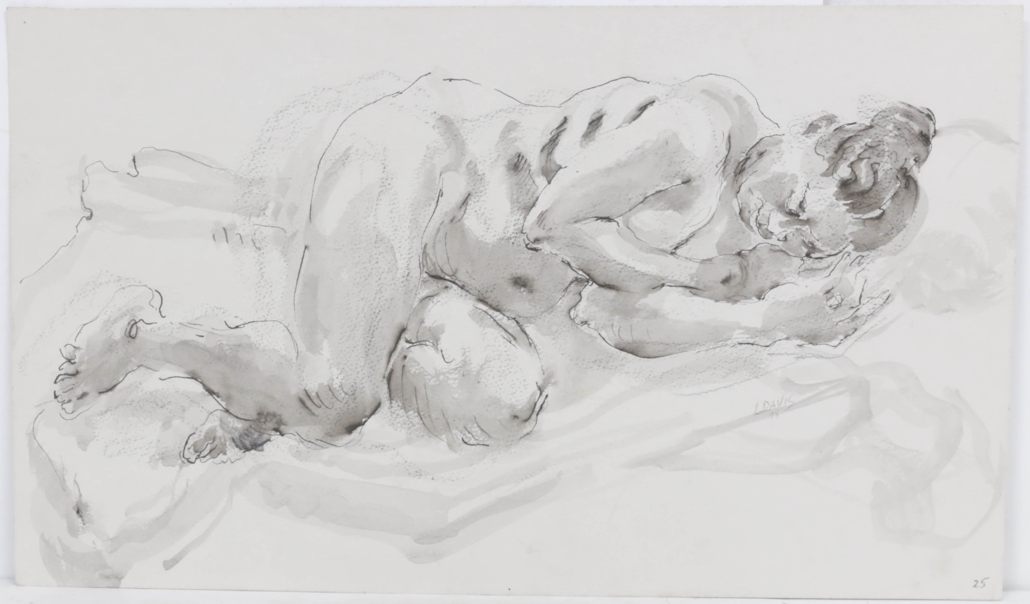 Lois Davis Mixed Media Painting of a Female Nude