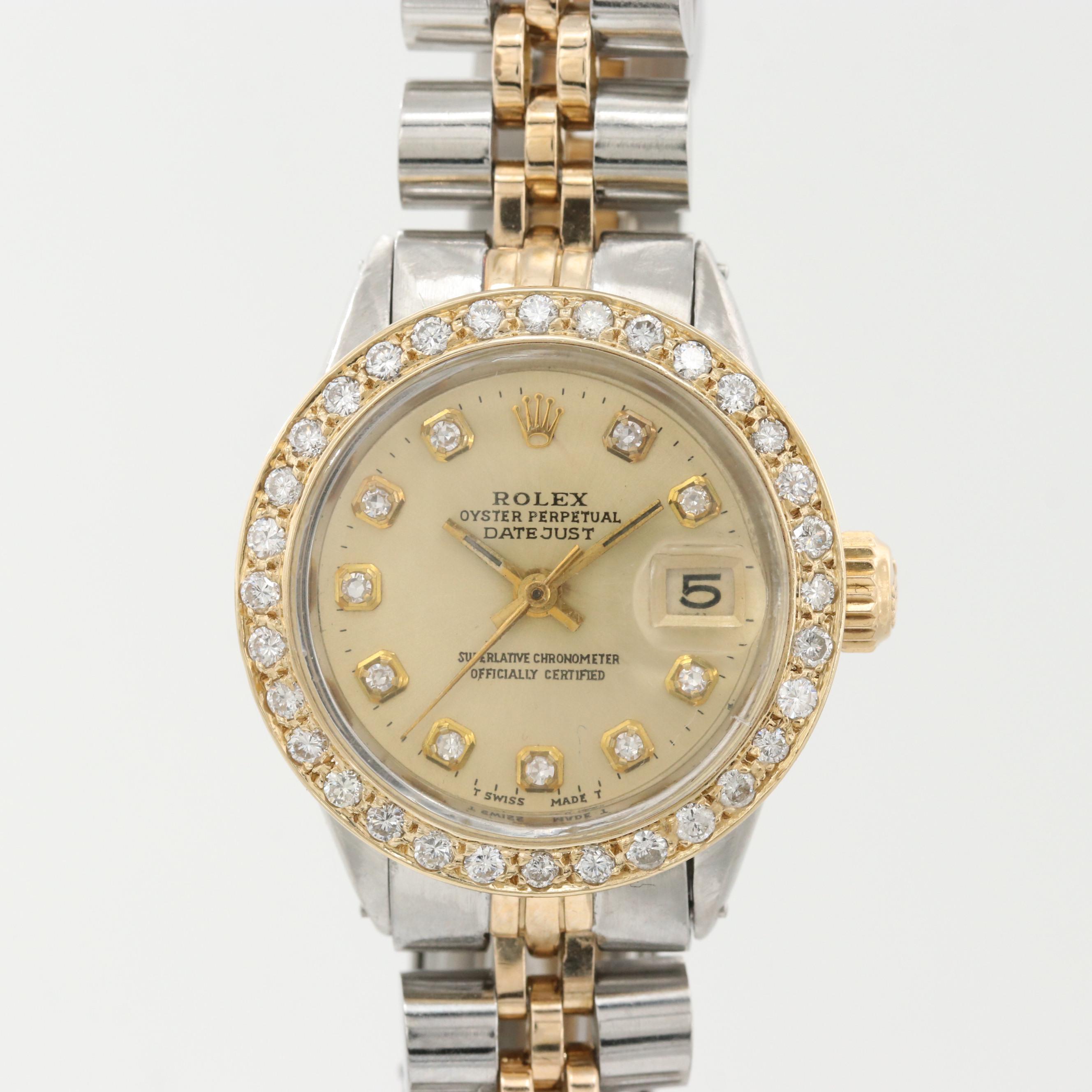 Rolex Datejust Stainless Steel, 14K Gold And Diamond Automatic Watch, 1969