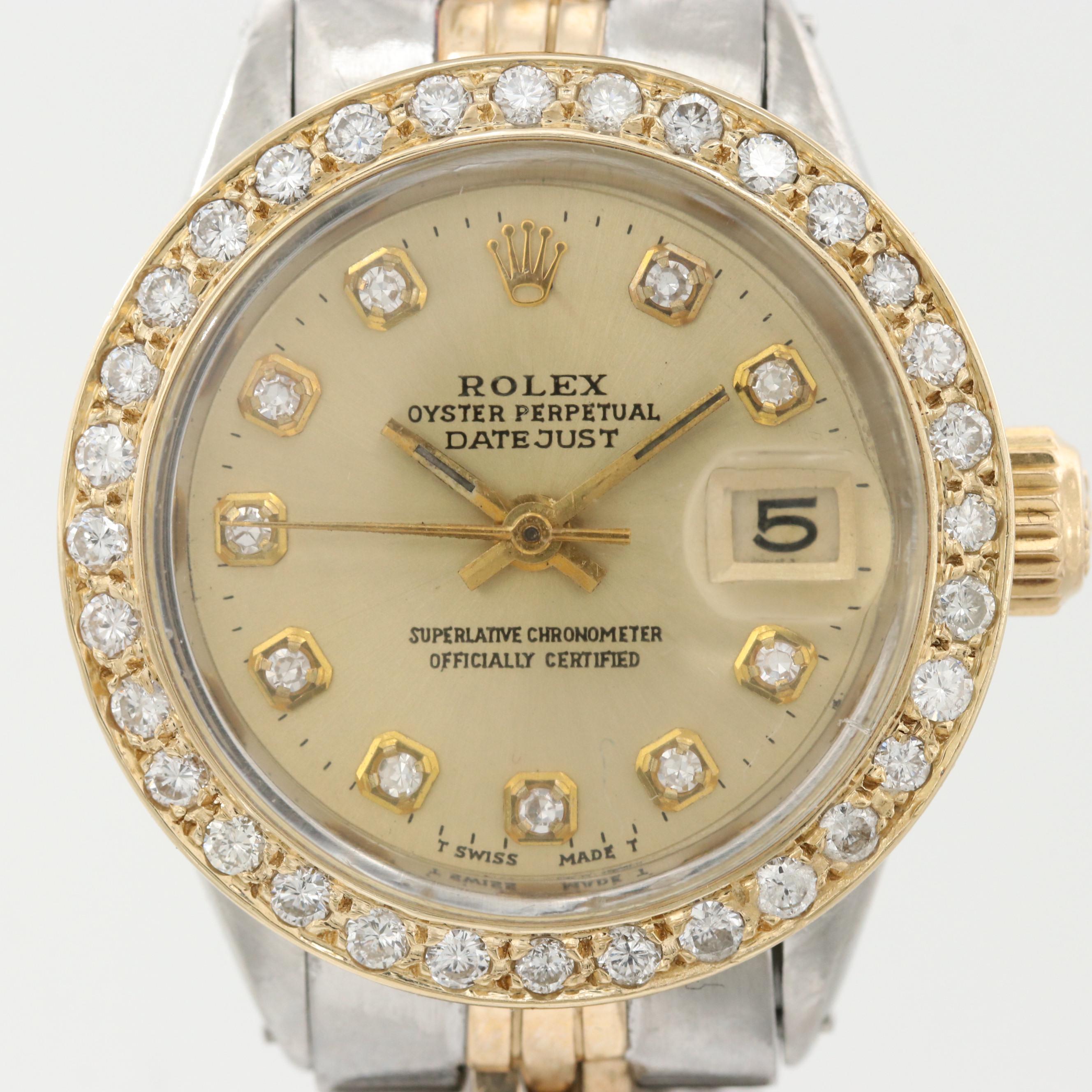 Rolex Datejust Stainless Steel, 14K Gold And Diamond Automatic Watch, 1969
