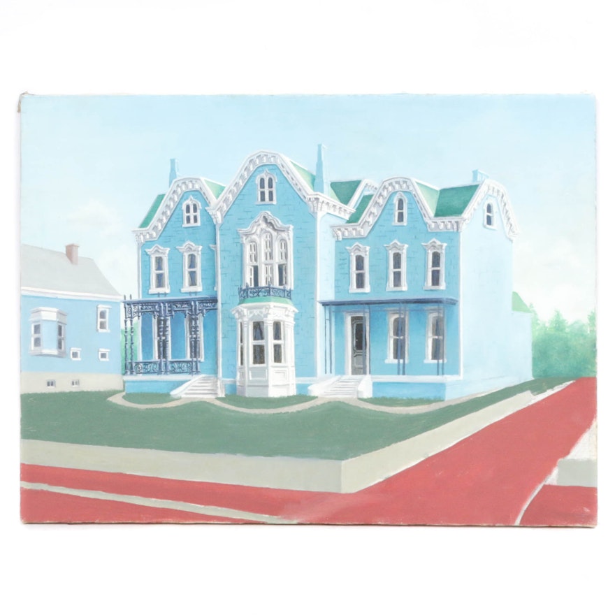 Late 20th Century Oil Painting of Victorian House