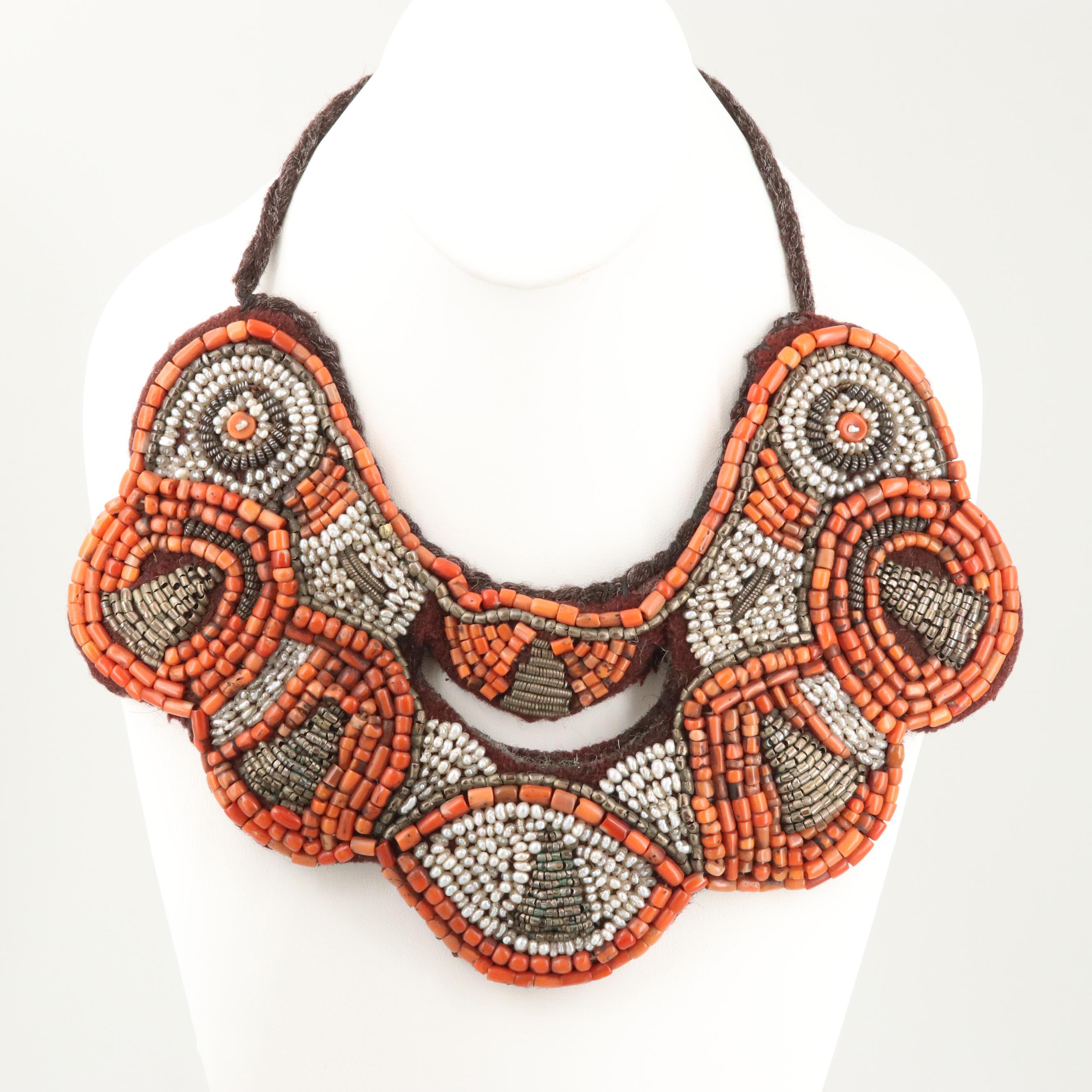 Tibetan Cultured Pearl and Coral Necklace, Antique