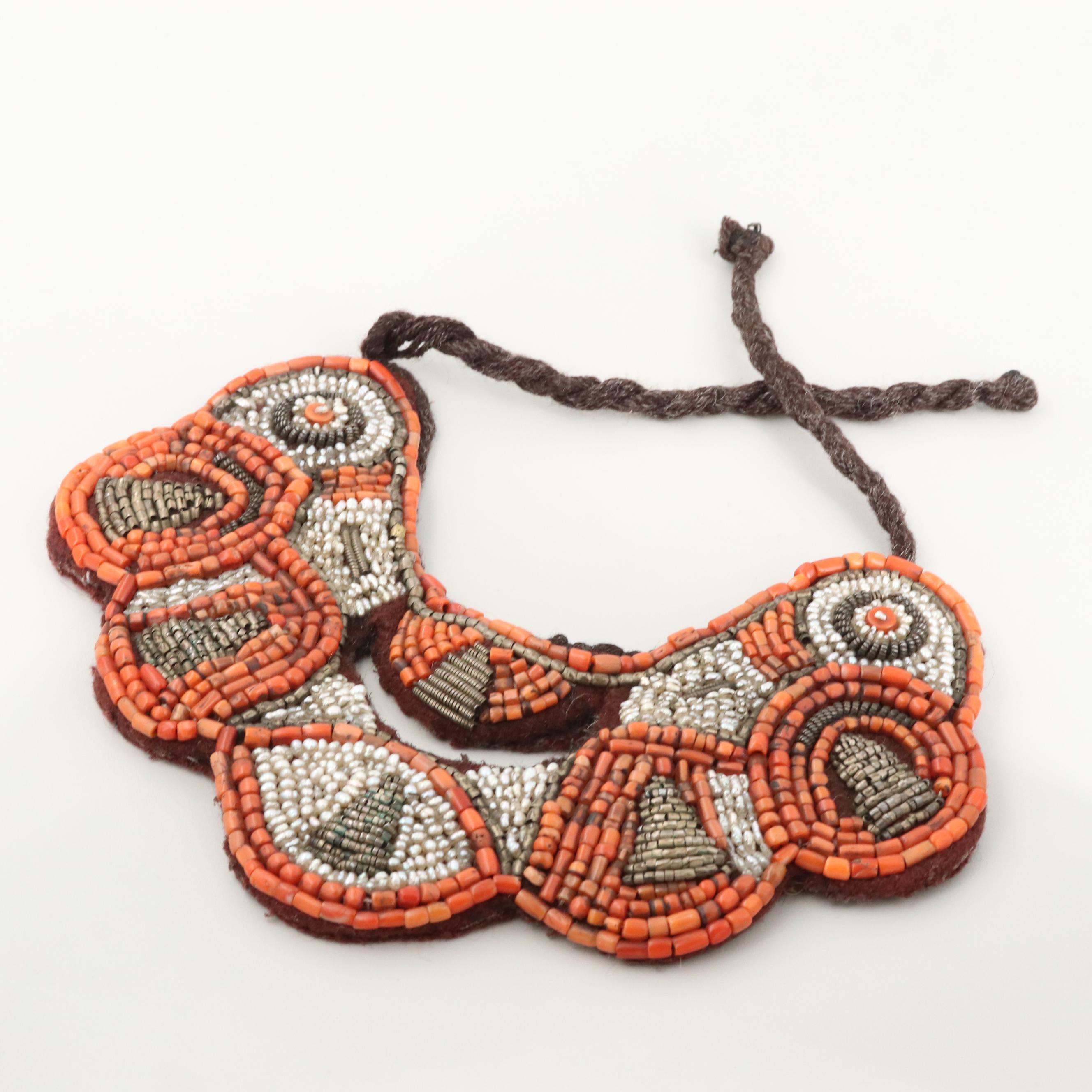 Tibetan Cultured Pearl and Coral Necklace, Antique