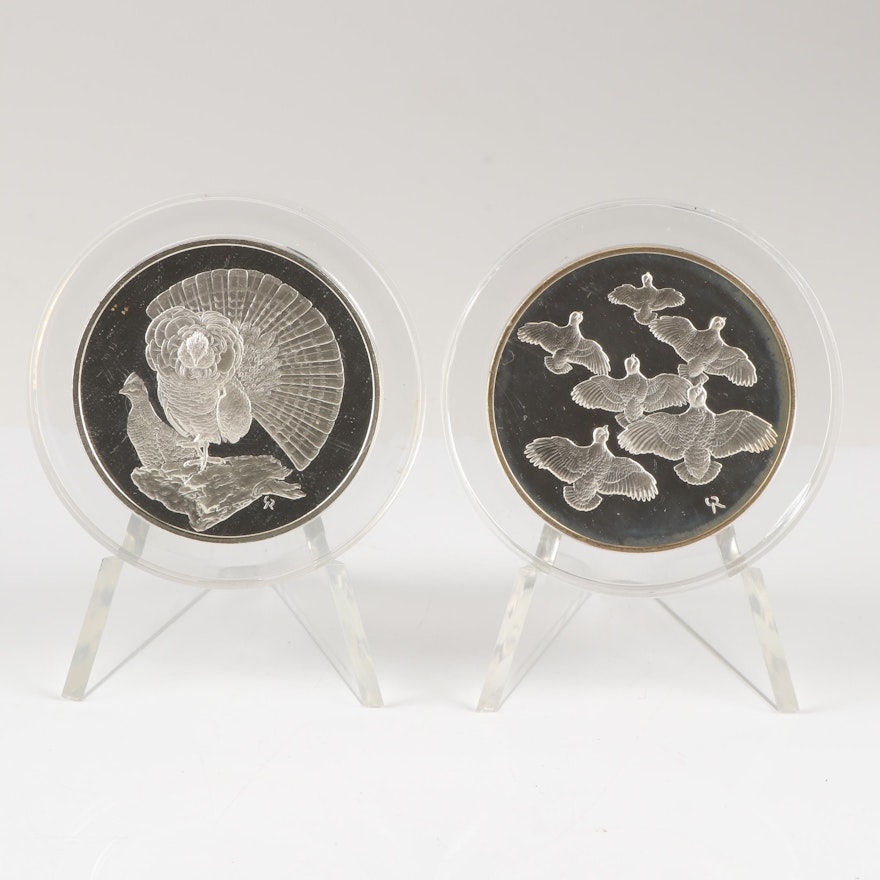 Pair of 1971 Sterling Silver Franklin Mint "Roberts Birds" Medals