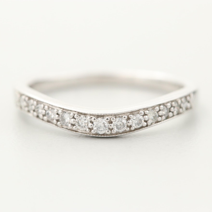 14K White Gold Diamond Contour Band