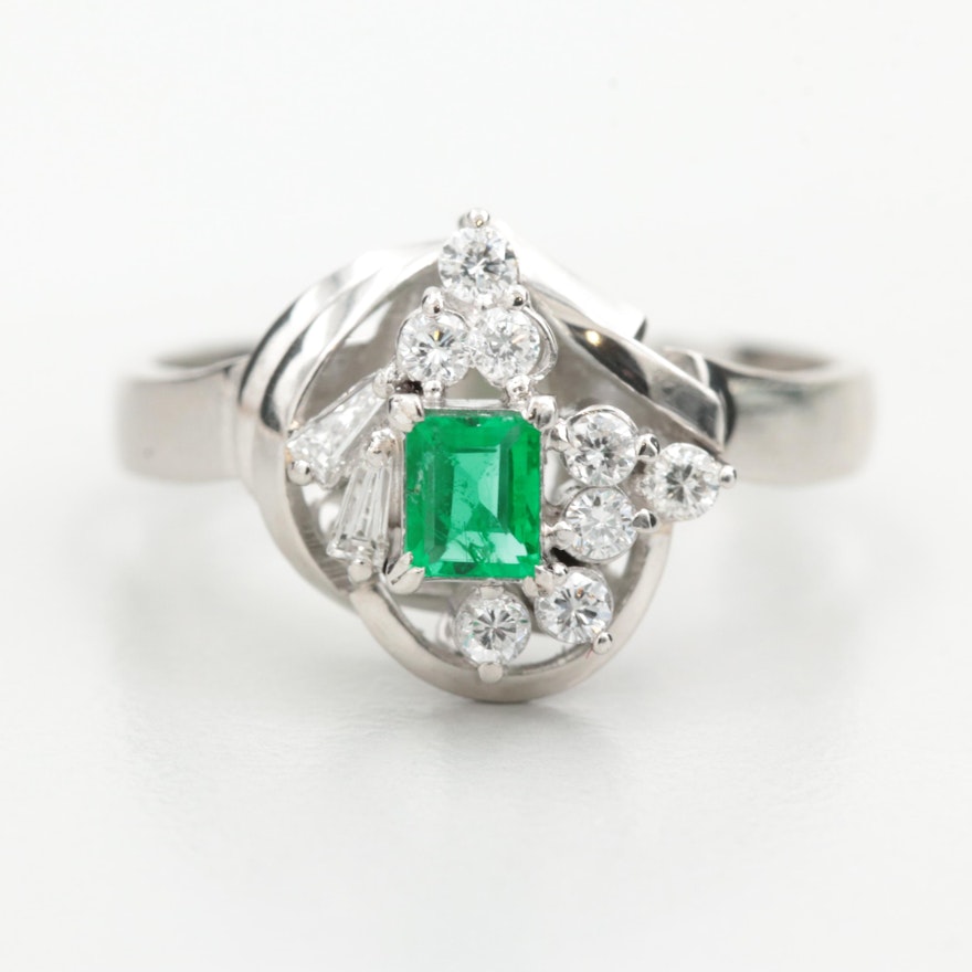 Platinum Emerald and Diamond Ring