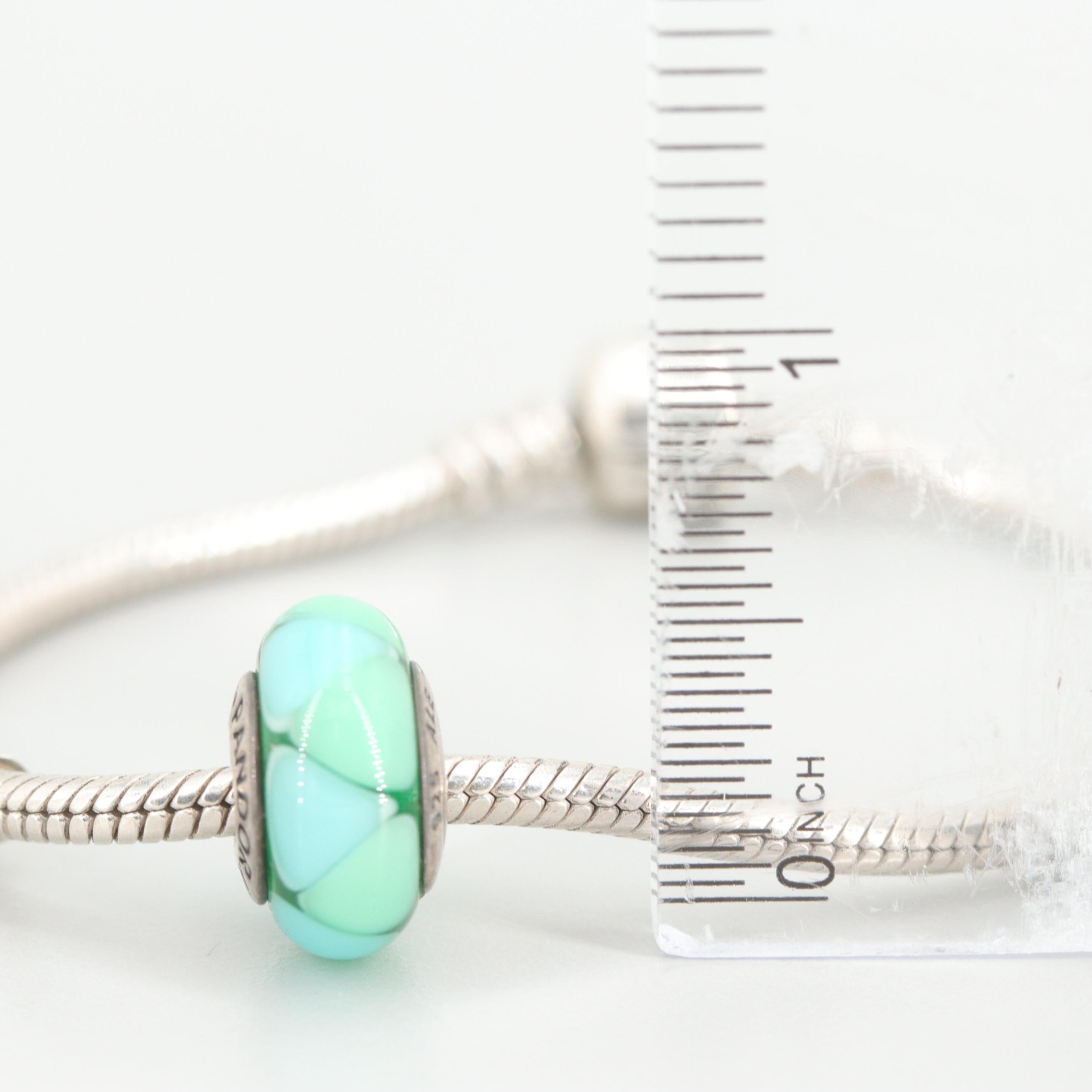 Pandora Sterling Silver Charm Bracelet Including Glass Charm