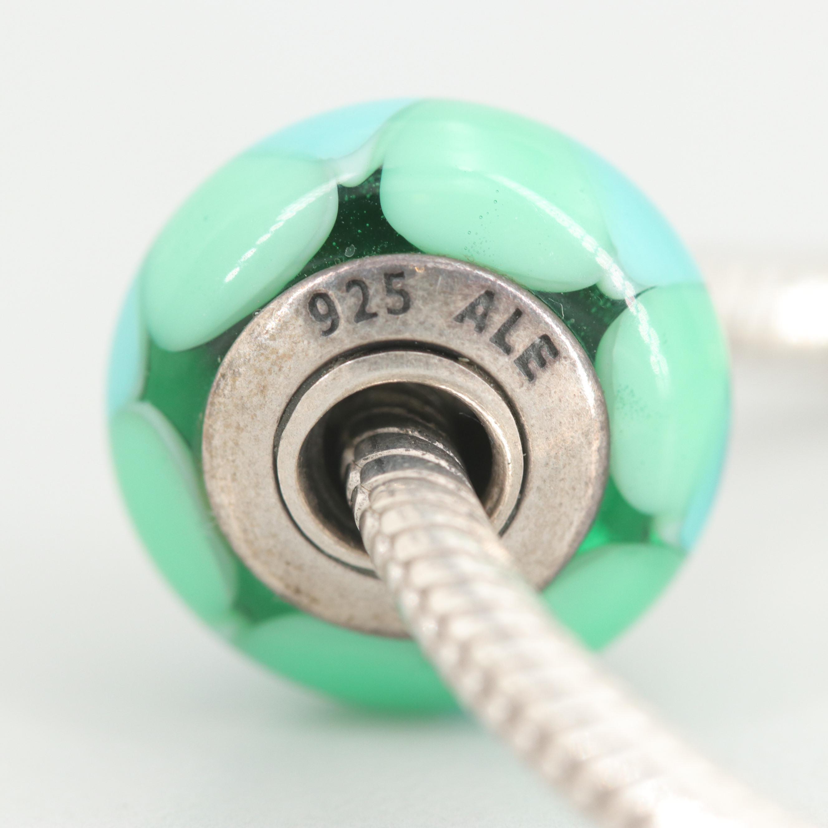 Pandora Sterling Silver Charm Bracelet Including Glass Charm