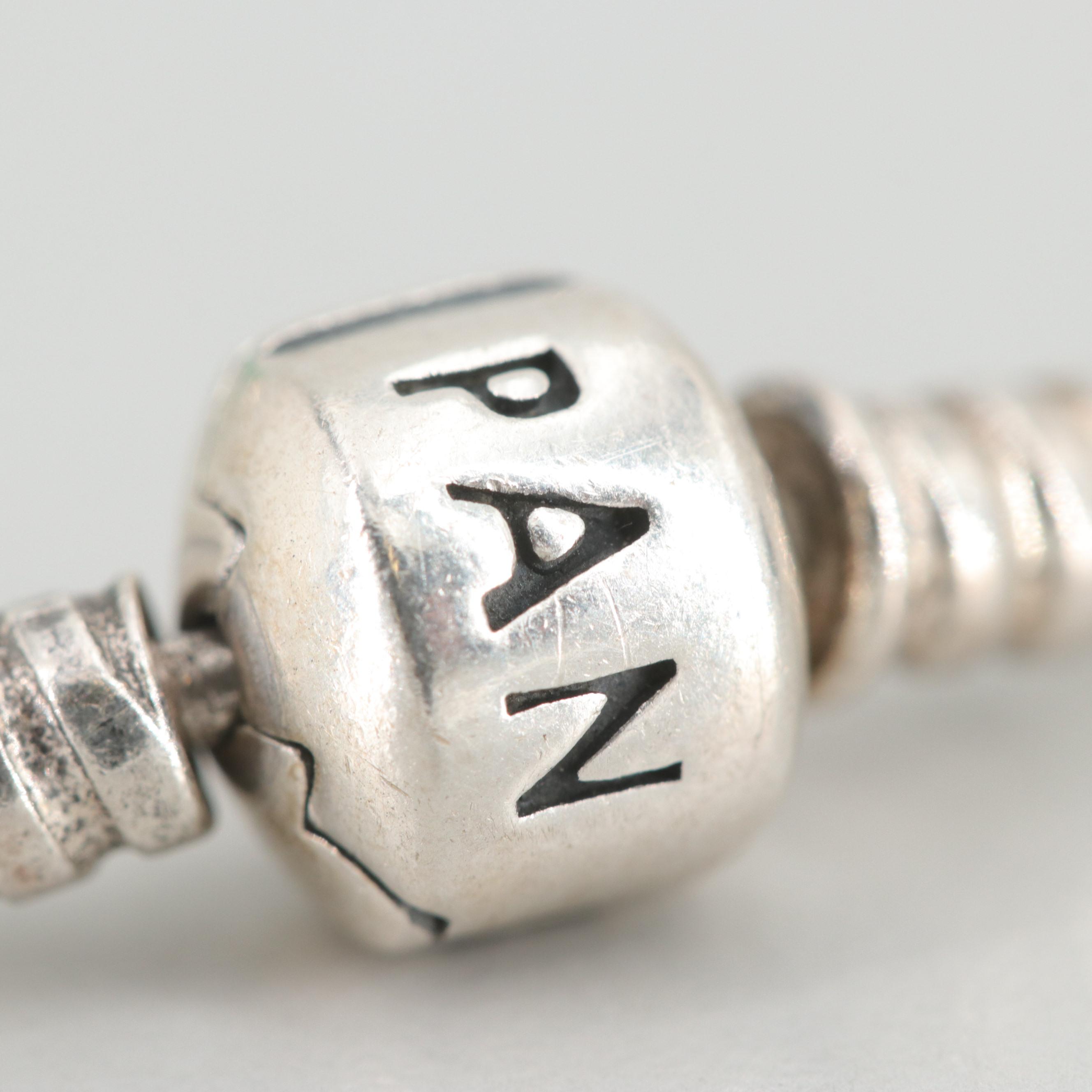 Pandora Sterling Silver Charm Bracelet Including Glass Charm