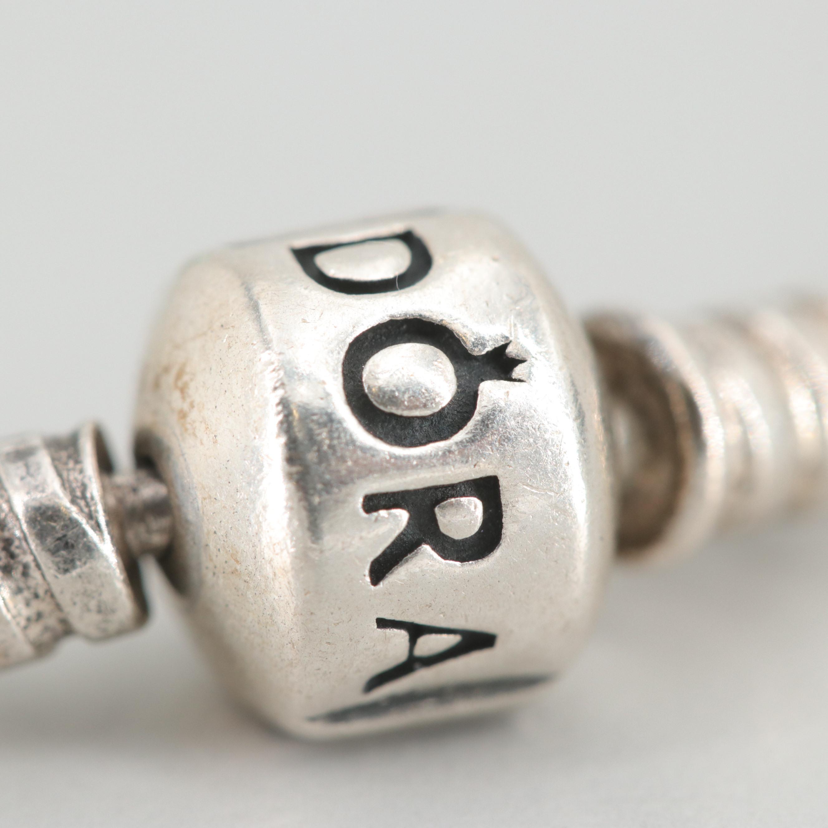 Pandora Sterling Silver Charm Bracelet Including Glass Charm