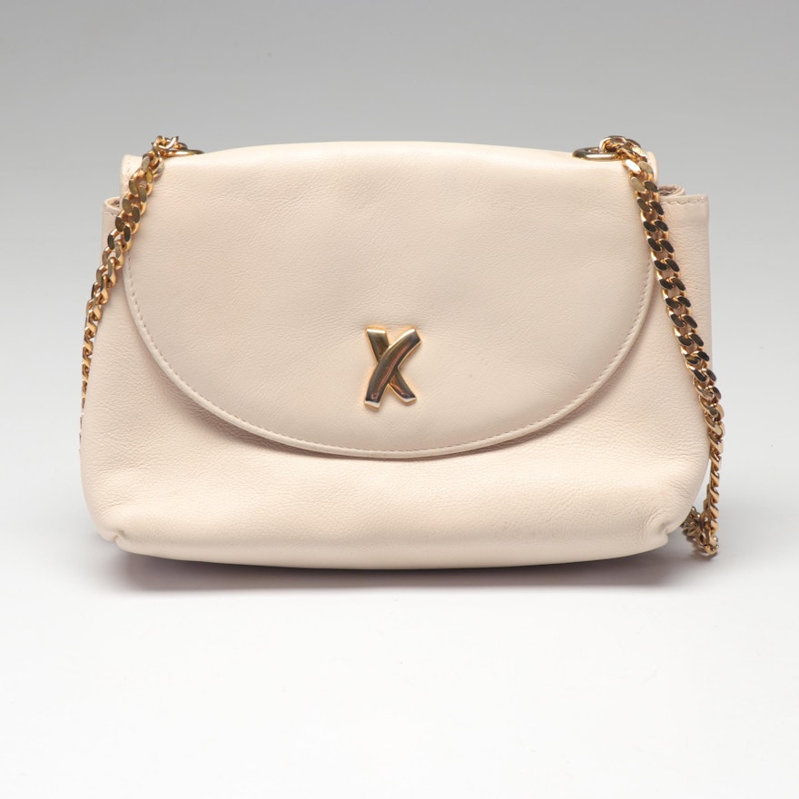 Paloma Picasso Ivory Grained Leather Crossbody Bag with Chain Strap, Vintage