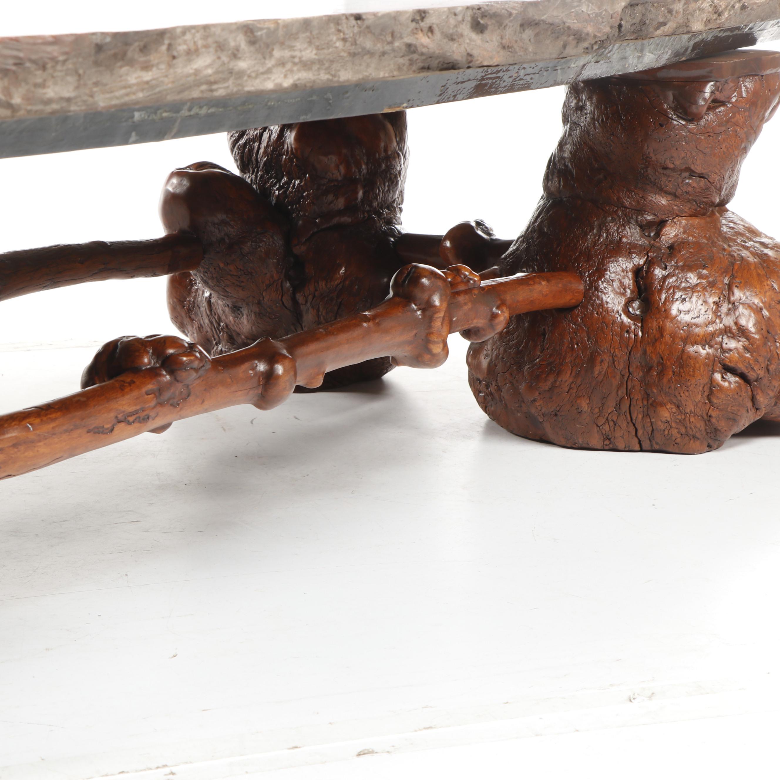 Russell-Zuhl Petrified Pine Coffee Table on Wood Burl Base, 1997