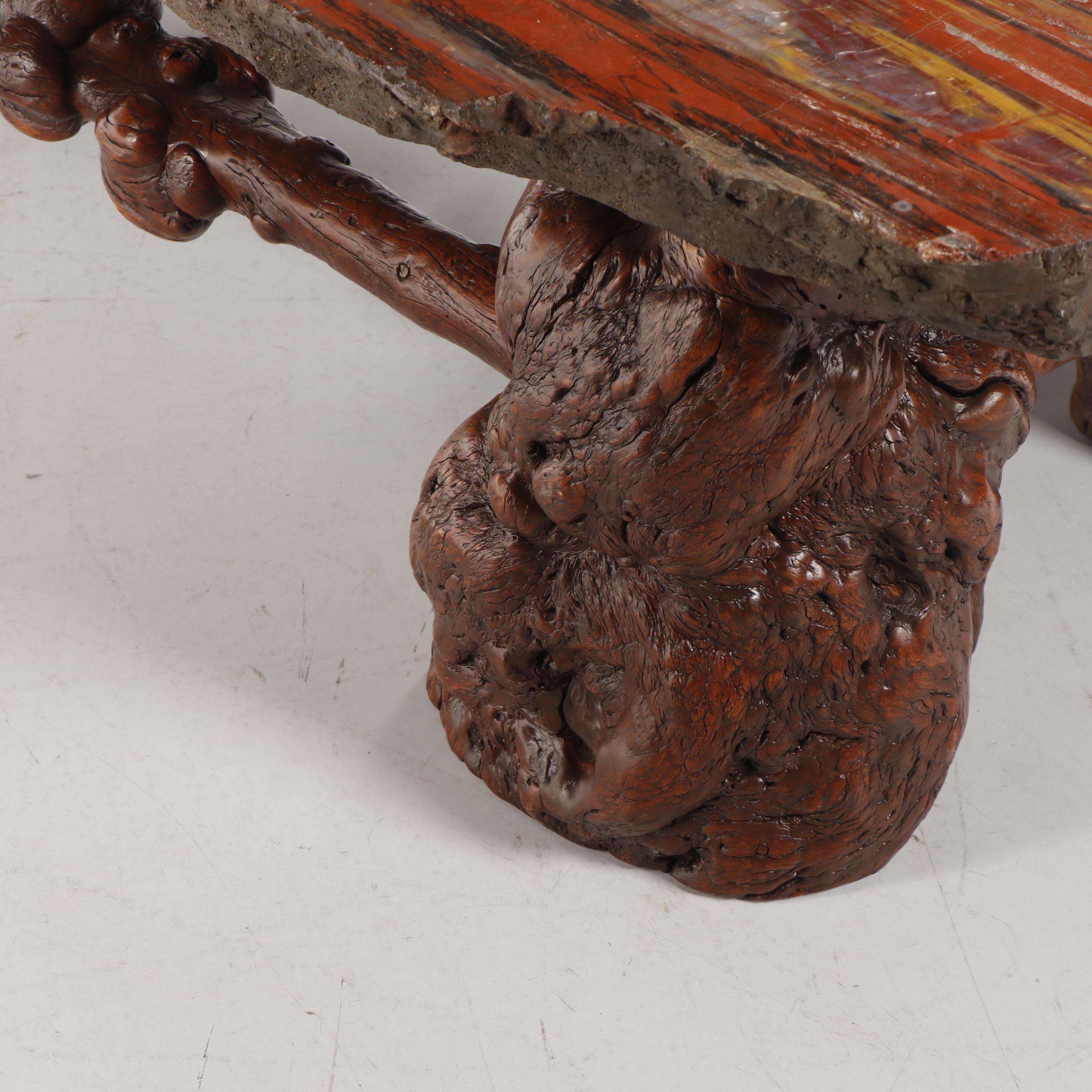 Russell-Zuhl Petrified Pine Coffee Table on Wood Burl Base, 1997