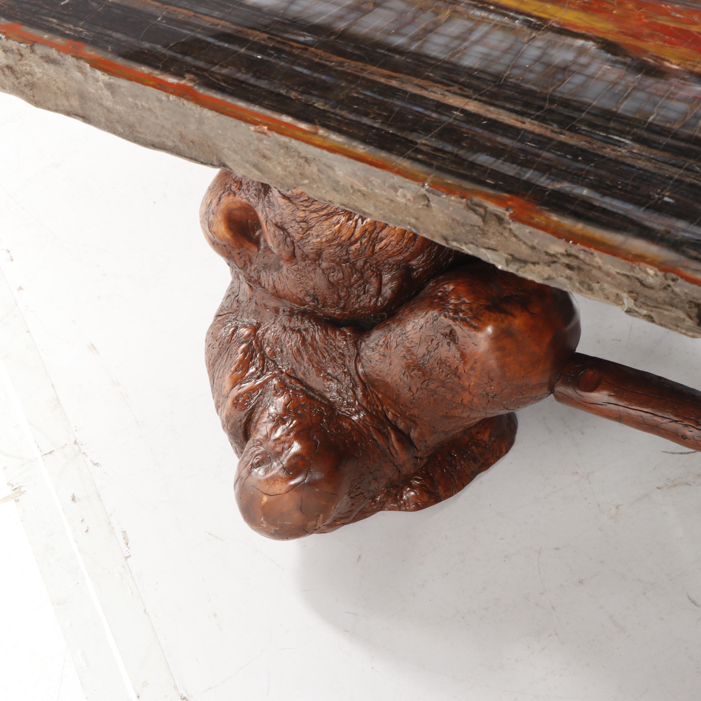 Russell-Zuhl Petrified Pine Coffee Table on Wood Burl Base, 1997