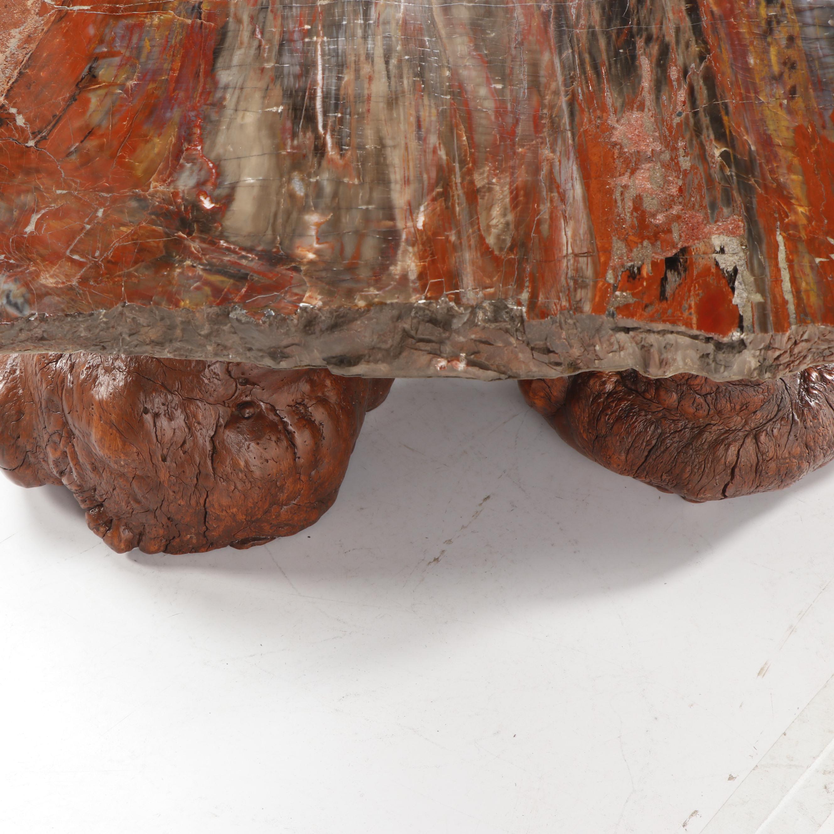 Russell-Zuhl Petrified Pine Coffee Table on Wood Burl Base, 1997