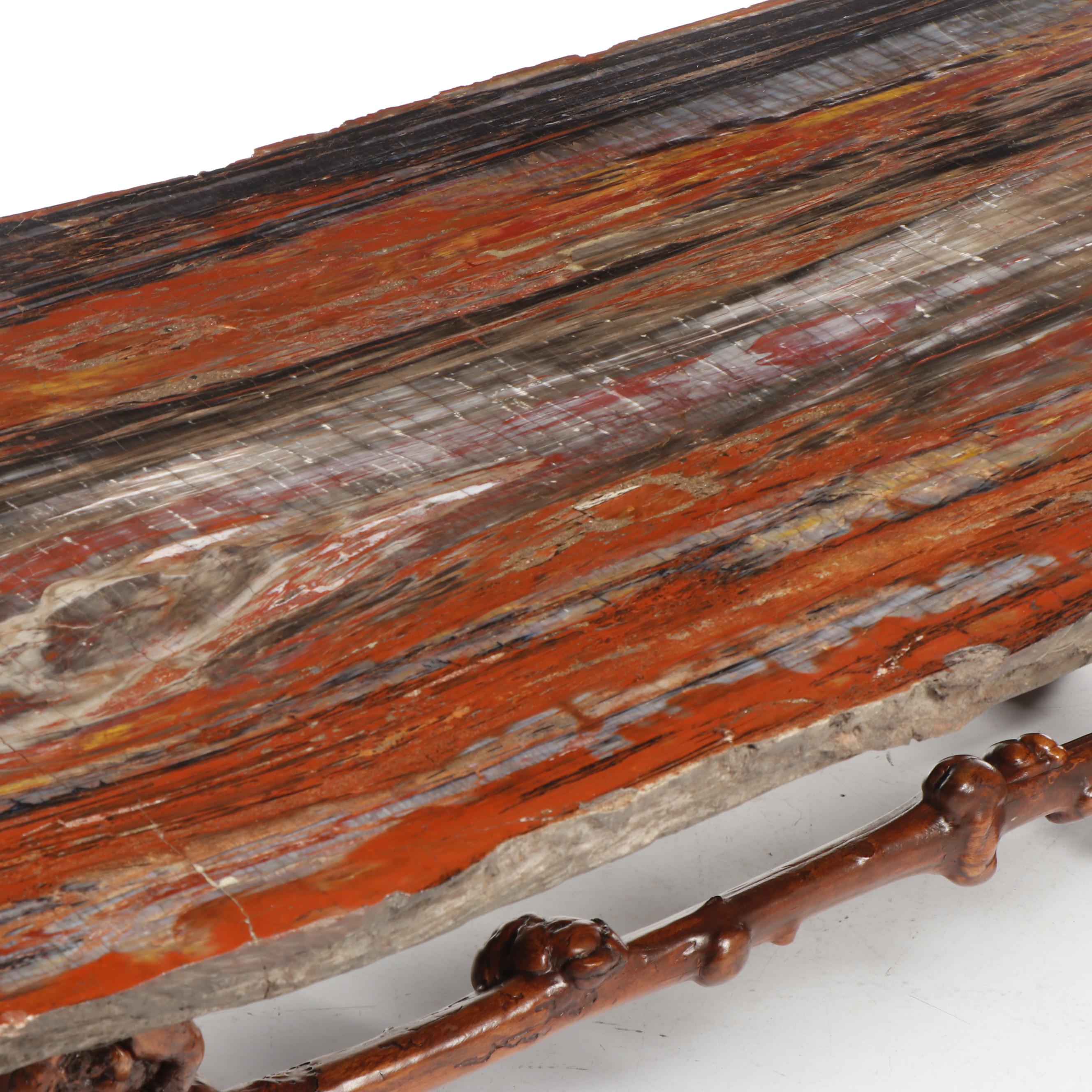Russell-Zuhl Petrified Pine Coffee Table on Wood Burl Base, 1997