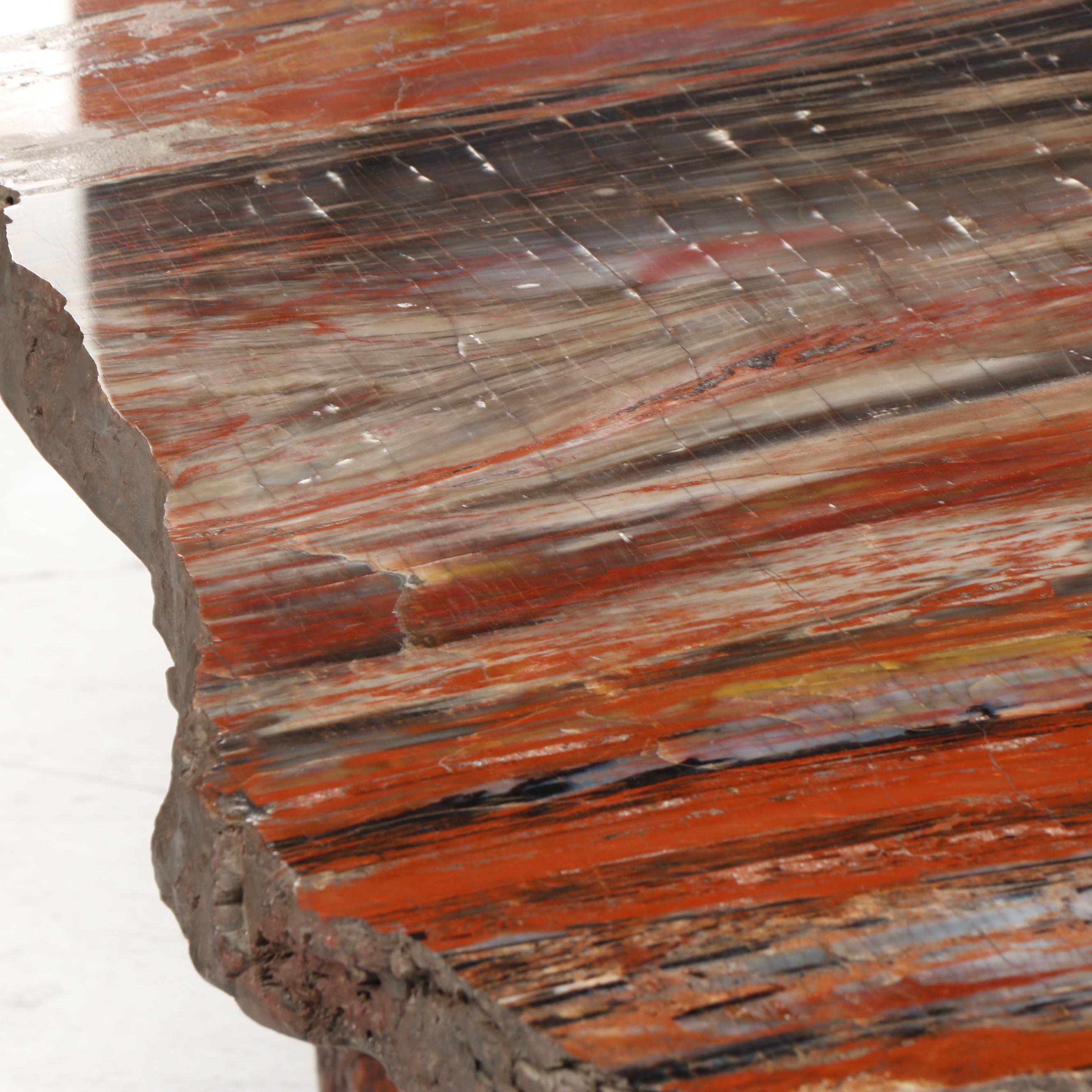 Russell-Zuhl Petrified Pine Coffee Table on Wood Burl Base, 1997