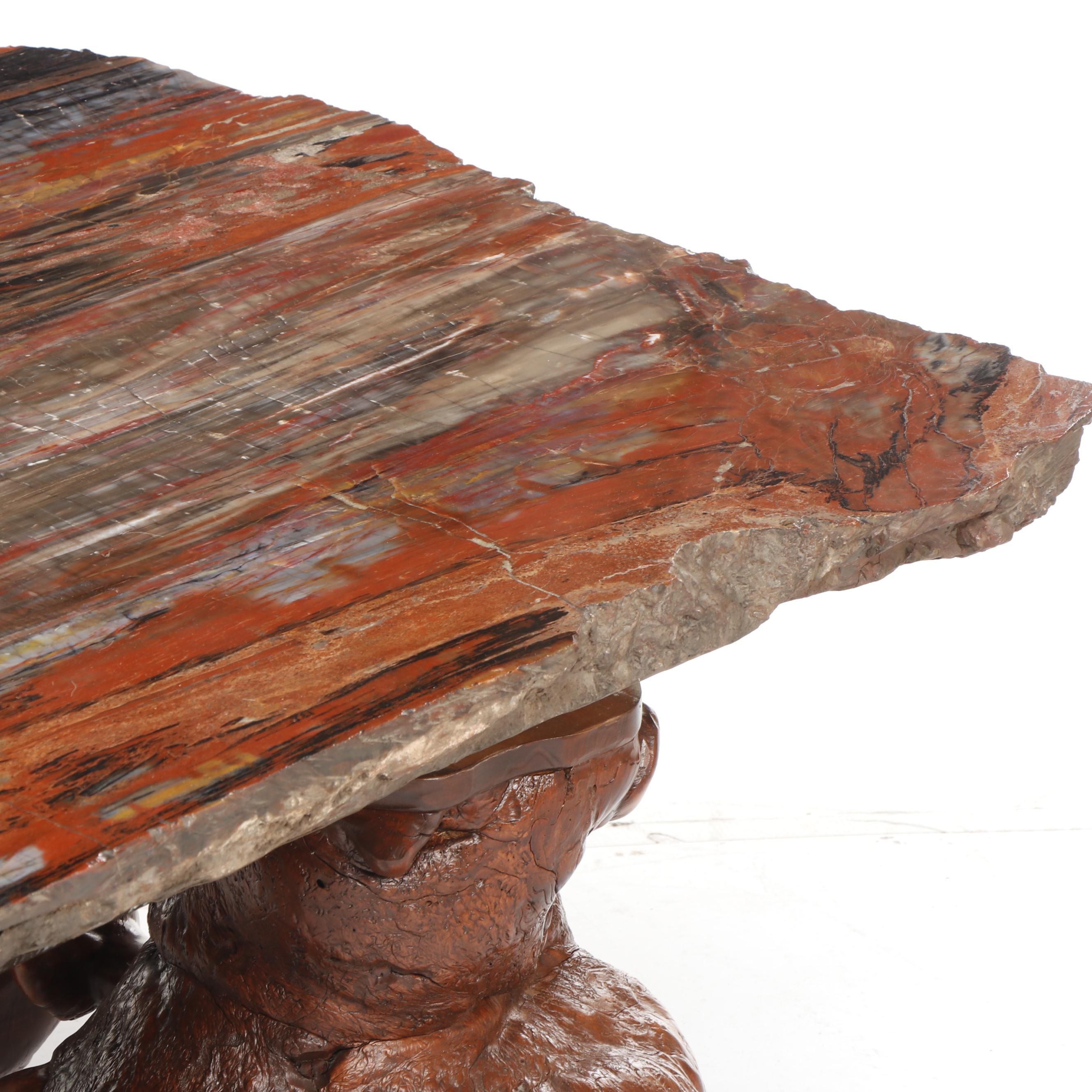 Russell-Zuhl Petrified Pine Coffee Table on Wood Burl Base, 1997