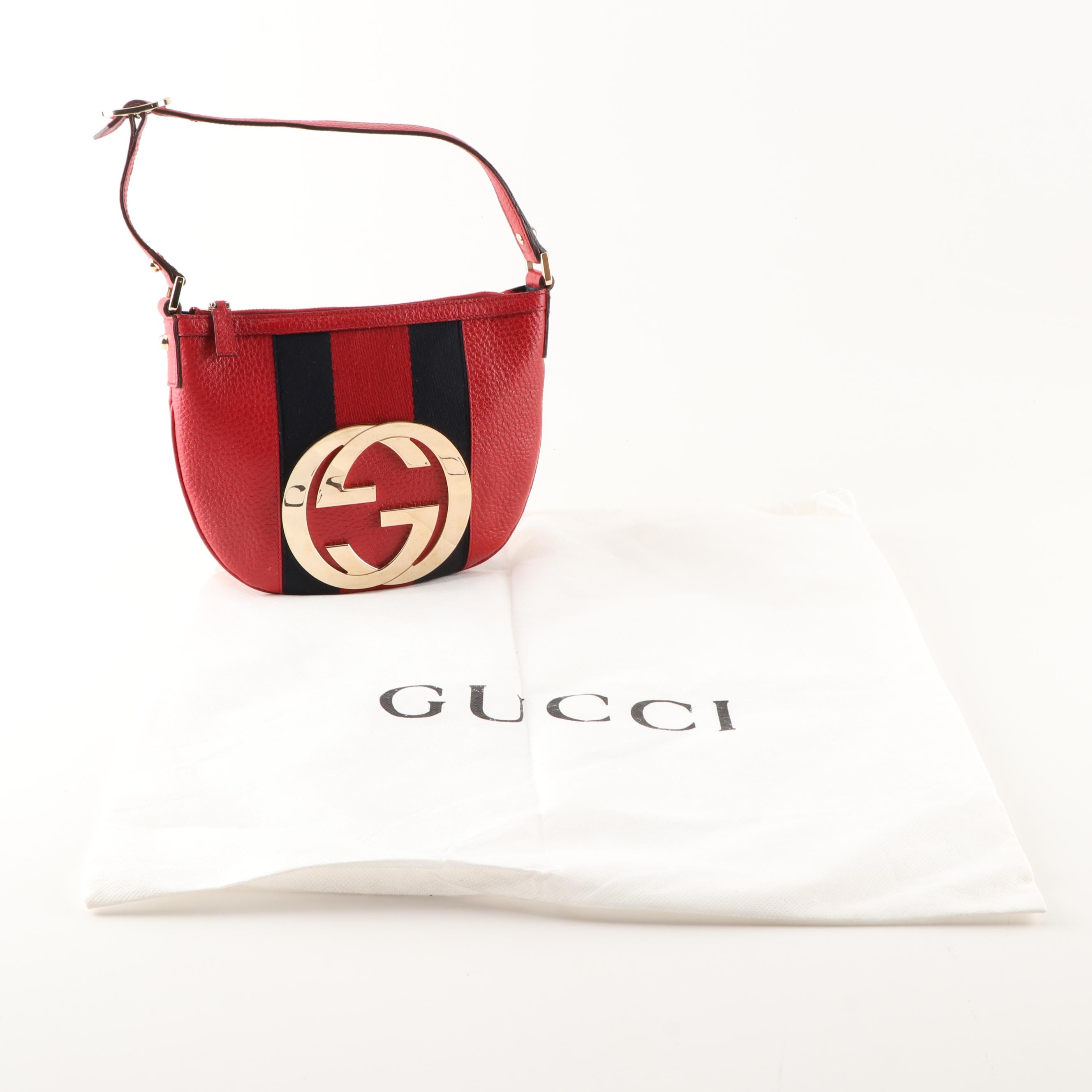 Gucci GG Red Grained Leather Web Stripe Blondie Bag Designed by Tom Ford